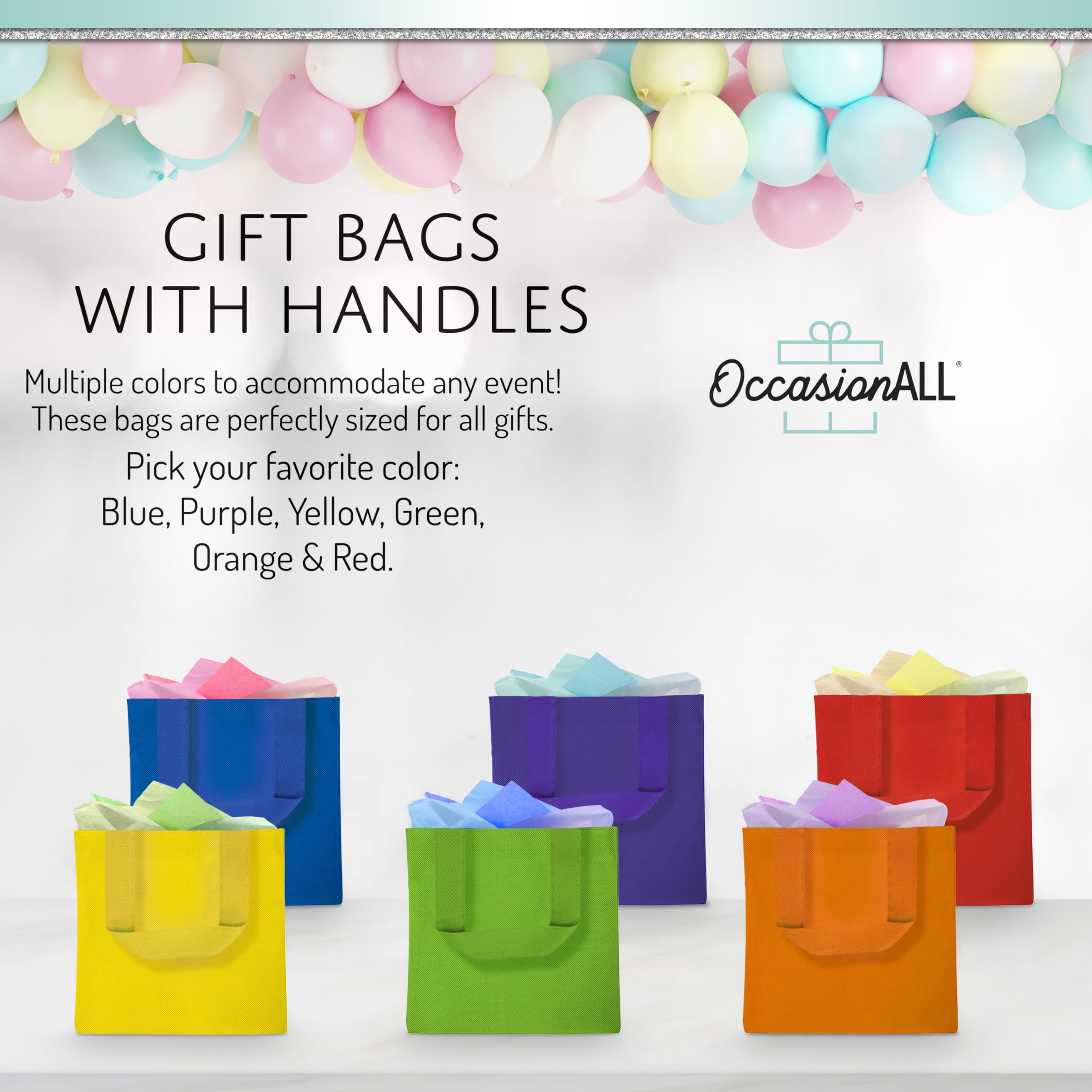 OccasionALL Small Reusable Gift Bags with Handles - 12 Pack (6x6 Inches) - Eco-Friendly Party Favors, Grocery Shopping, Birthday Treats & Goodie Bags - Perfect for Kids Birthdays, Christmas Wrapping & Bulk Gift Giving