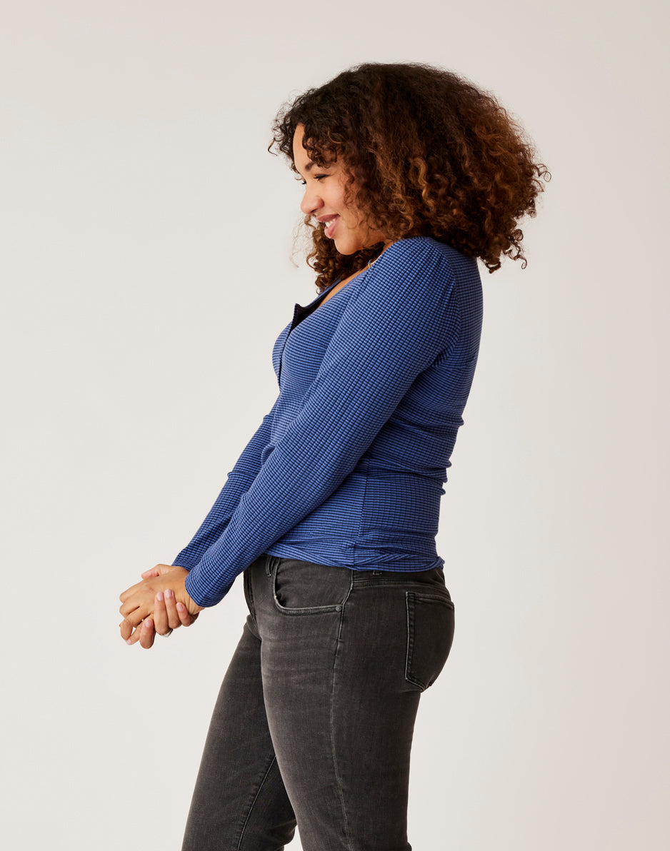 Emma Top: Navy Stripe Women's Casual Shirt - Perfect for Work, Date Night & Everyday Wear