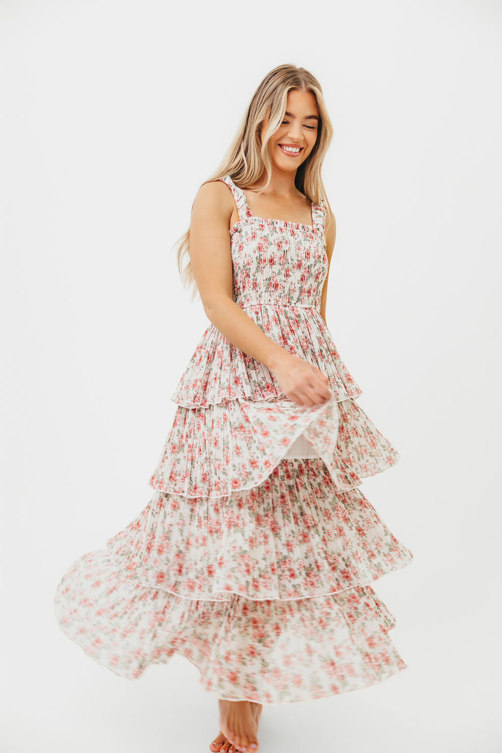 Esmeralda Off White & Rose Floral Summer Dress for Women - Perfect for Beach Vacations, Weddings & Date Nights