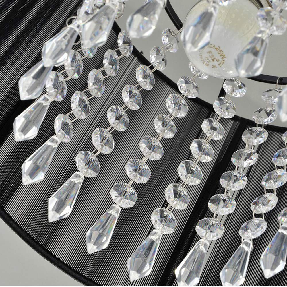 Modern European LED Crystal Chandelier with E27 Base - Black & Silver Brushed K9 Crystal Droplets Pendant Light with Fabric Lampshade for Living Room, Bedroom, Dining Room | Elegant Ceiling Lighting for Home Decor