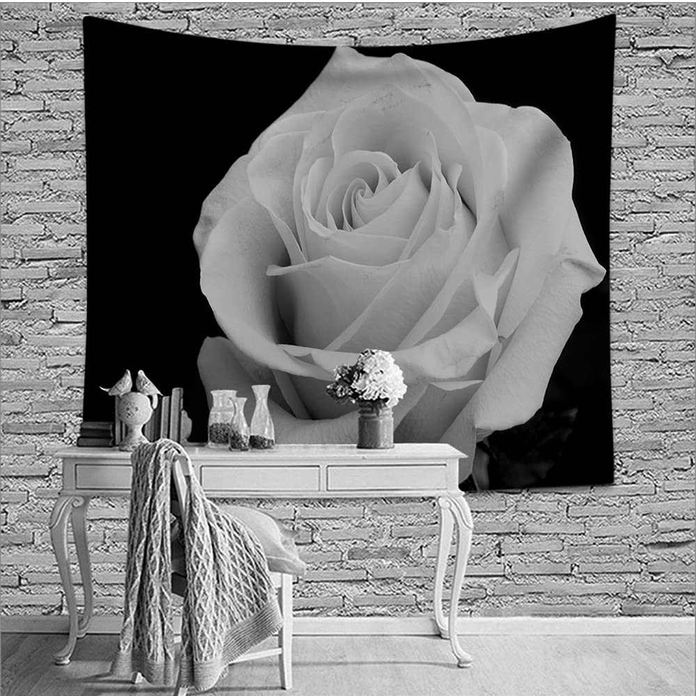 WONDERTIFY White Rose Floral Tapestry - Blooming Roses Wall Hanging Decor for Bedroom, Living Room, Dorm (90x60 Inches, Black) | Romantic Home Decor & Aesthetic Room Upgrade