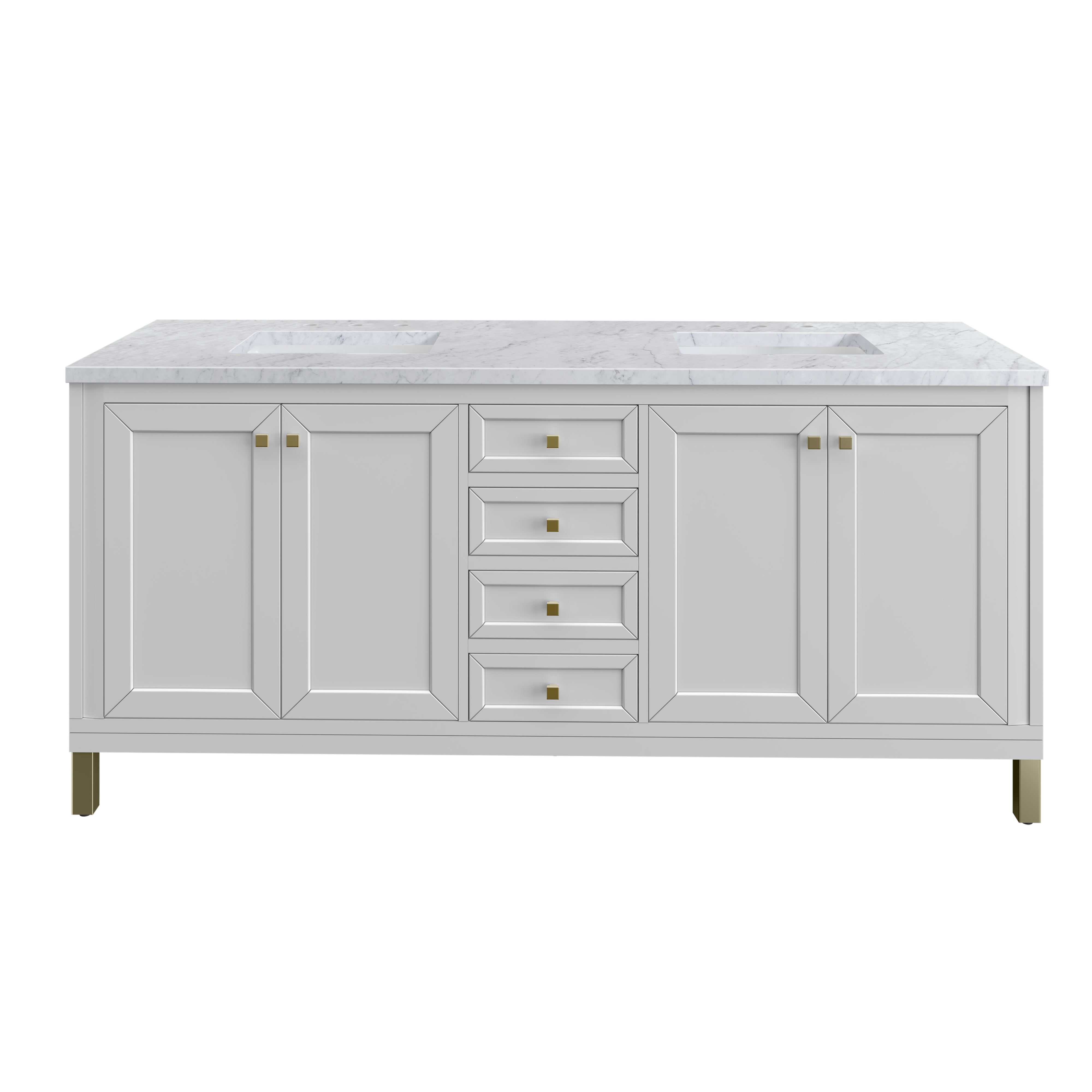 Chicago 72 Inch Double Vanity with Glossy White Finish & 3CM Carrara Marble Top - Perfect for Modern Bathroom Renovations & Luxury Home Decor