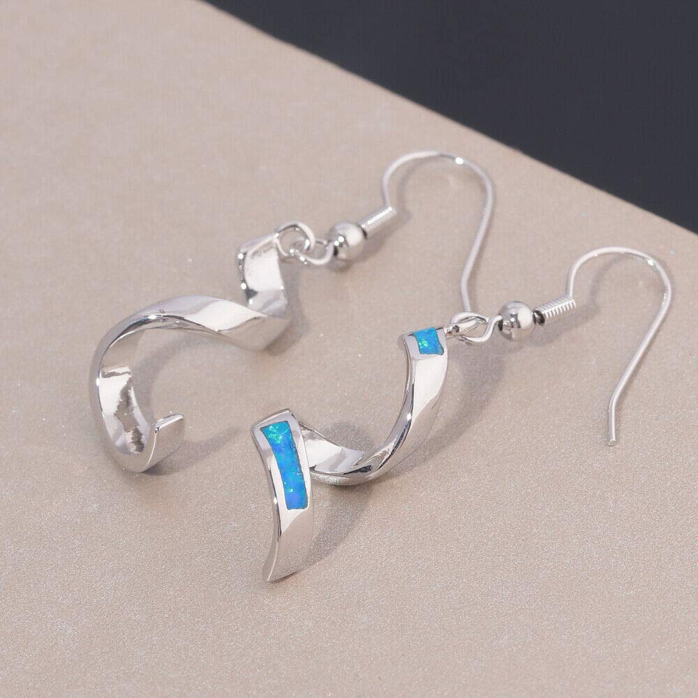 CiNily Sterling Silver Plated Opal Dangle Drop Earrings for Women | Birthstone Spiral Ribbon Hook Earrings | Perfect for Parties, Weddings & Everyday Wear