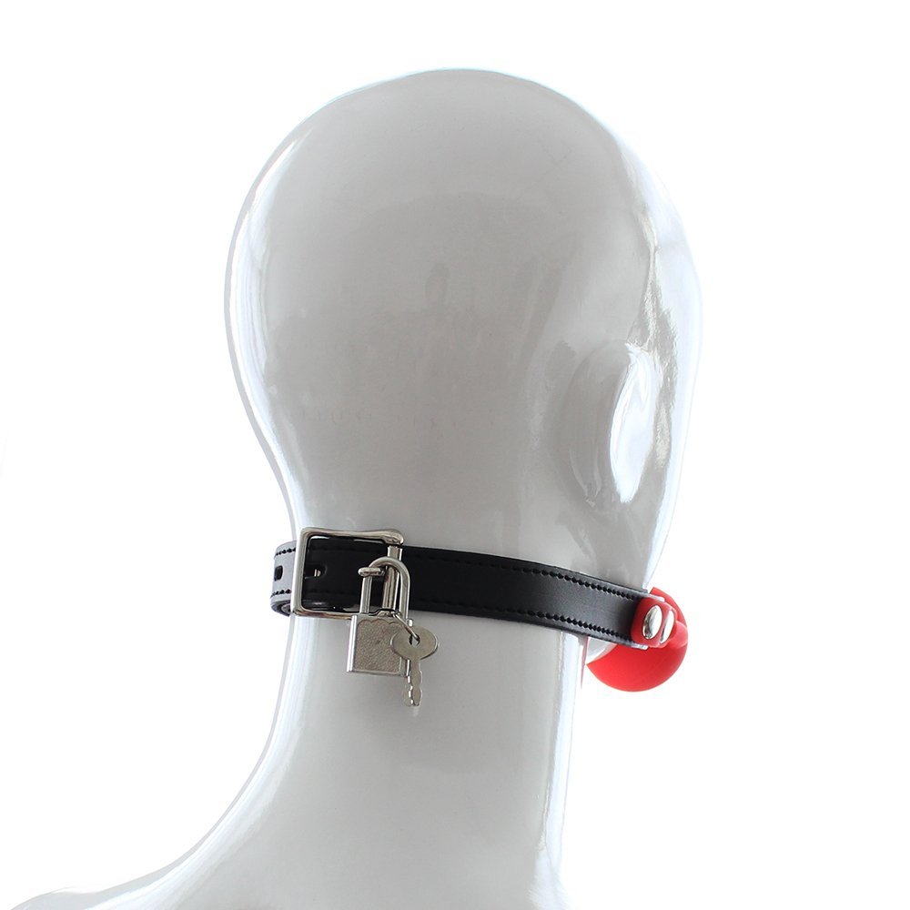 Premium SM Silicone Ball Gag with Adjustable Locking Leather Strap - BDSM Adult Bondage Kit for Dominance Play (1.5 Inch Ball, Red & Black) - Perfect for Roleplay, Sensory Deprivation, and BDSM Couples Play