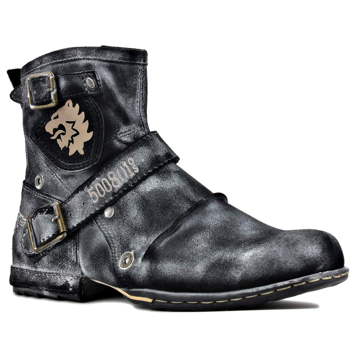 OSSTONE Men's Fashion Leather Chukka Boots with Zipper - Casual Motorcycle Shoes OS-5008-1-AA-US-R | Perfect for Riding, Daily Wear & Outdoor Activities