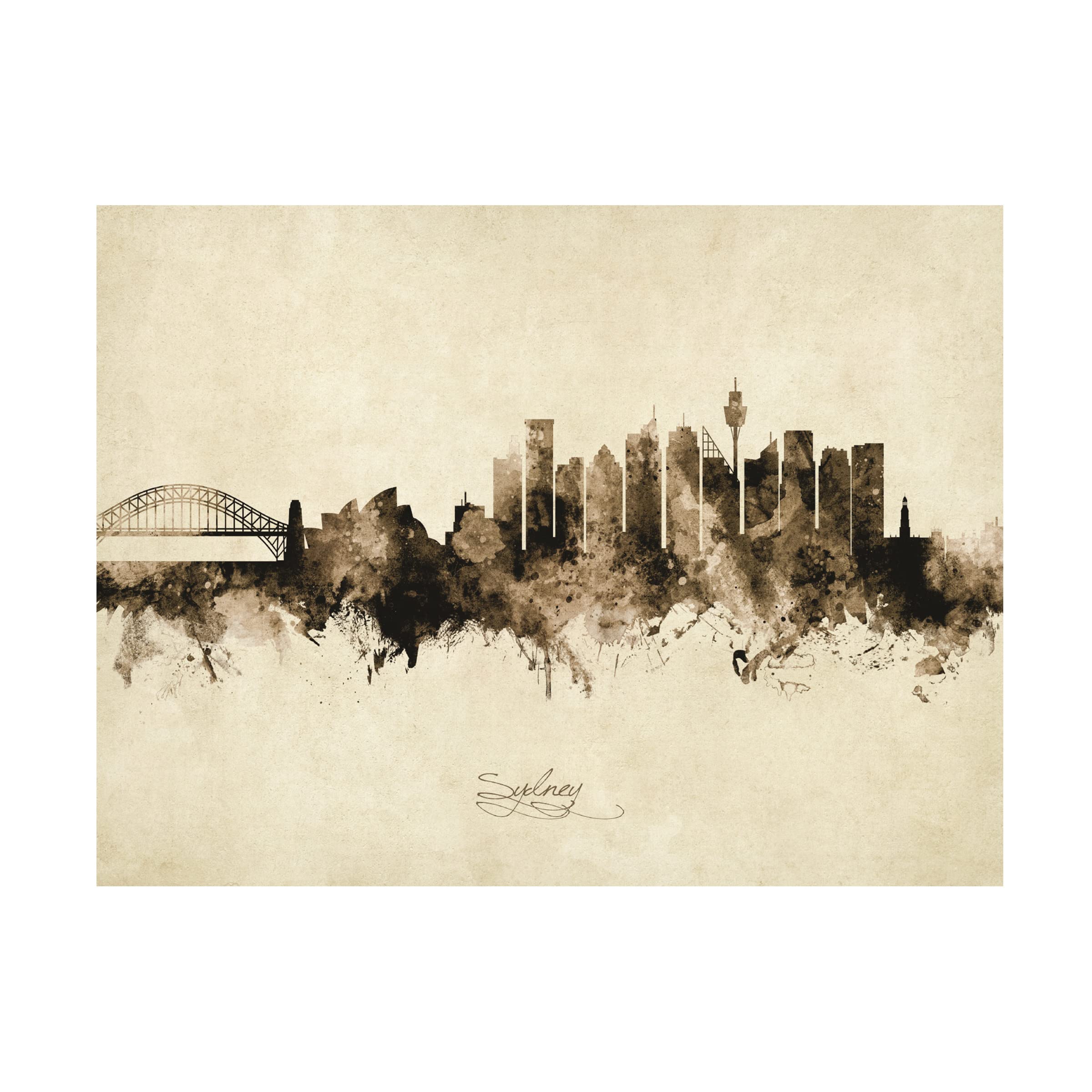 Michael Tompsett Sydney Australia Skyline Vintage Canvas Art Print - Wall Decor for Living Room, Office & Bedroom
