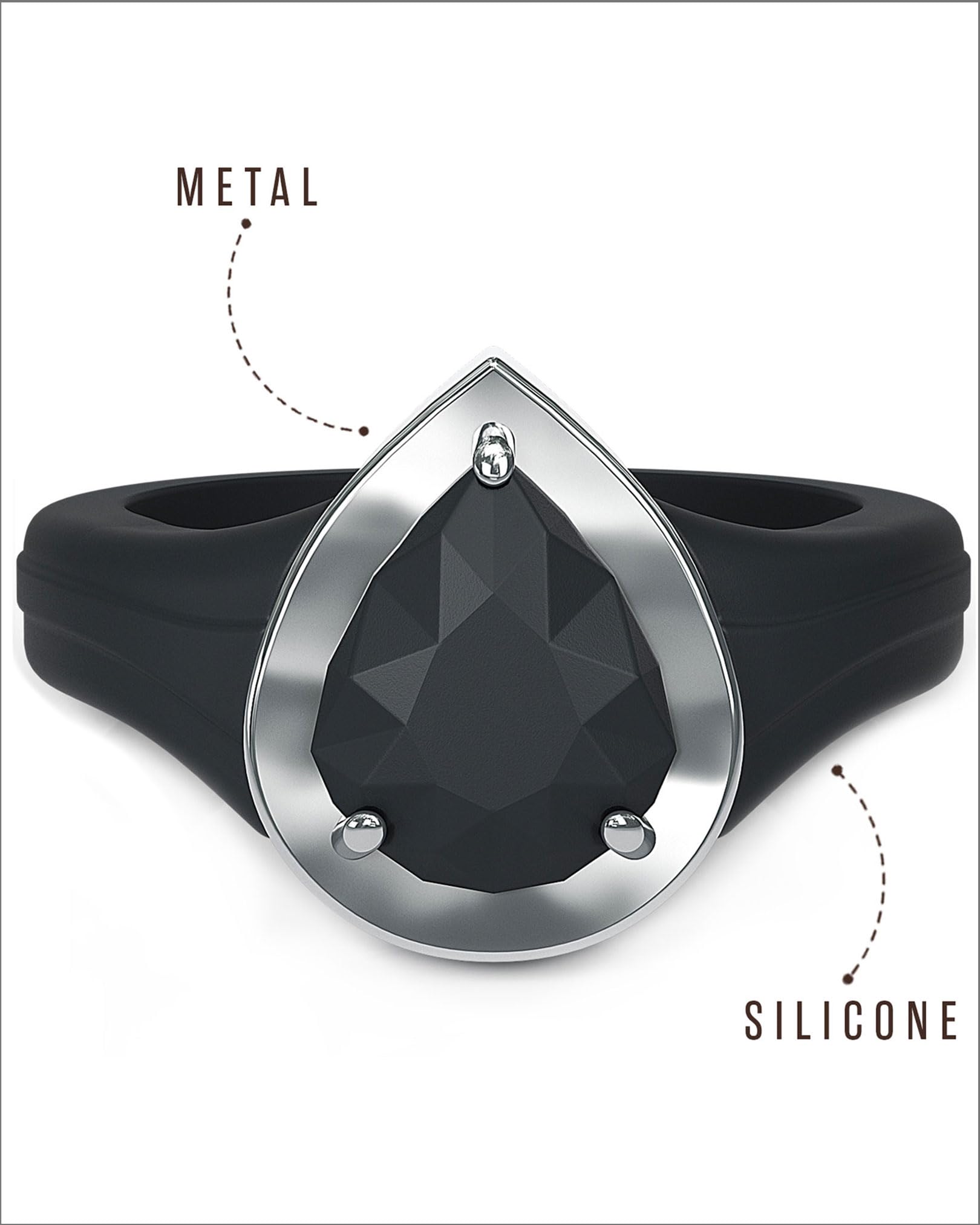 Rinfit Silicone Wedding Bands for Women - Metal Framed Pear Design for Active Lifestyle