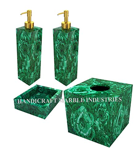 4-Piece Malachite Bathroom Set - Green Stone Bath Accessories for Spa & Luxury Bathroom Decor - Perfect for Home, Hotel, and Spa Decorations
