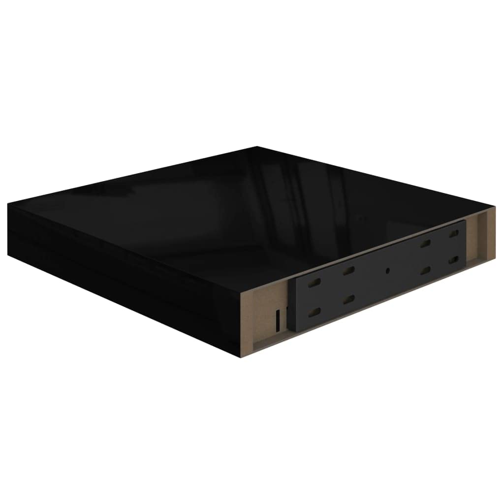 Floating Shelves Set of 2 - High Gloss Black Wall Mounted Display Shelves for Awards, Books, Collectibles, Home Decor (9.1