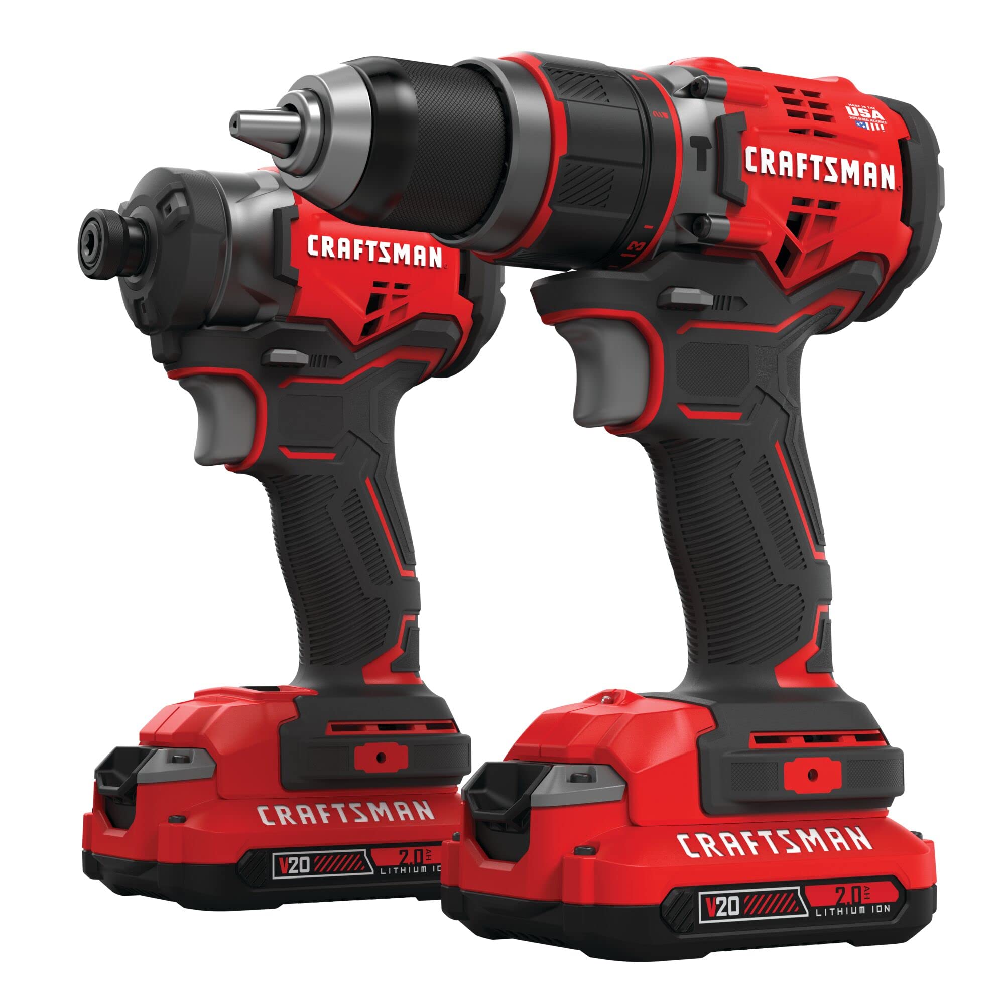 CRAFTSMAN V20 Cordless Hammer Drill and Impact Driver Combo Kit with 2 Batteries & Charger (CMCK220D2) - Perfect for DIY Projects, Home Repairs, and Professional Construction Work