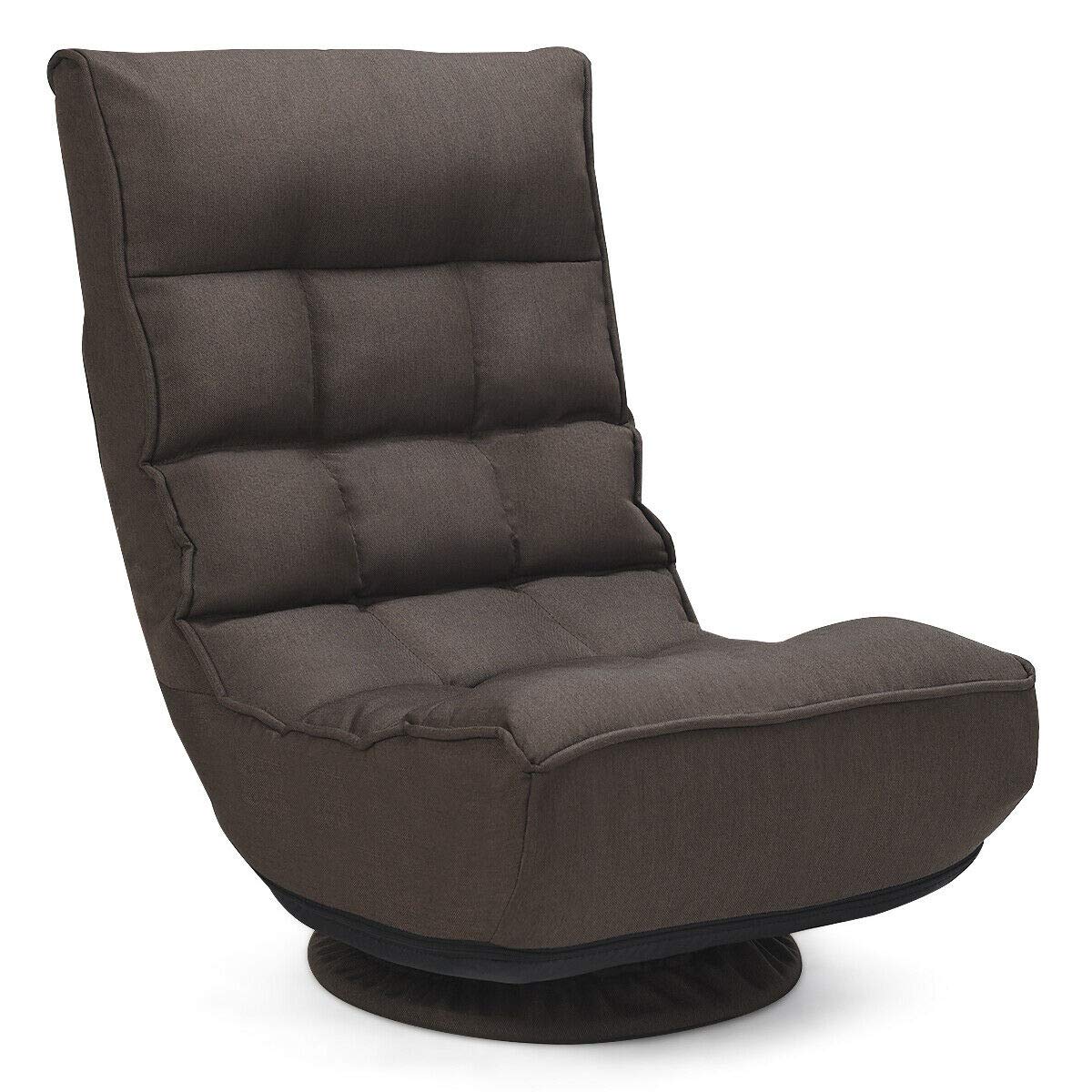 Ergonomic Coffee Brown Folding Game Chair - 4-Position Adjustable & 360° Swivel Lazy Sofa for Gaming & Relaxation (U.S. Stock) - Perfect for Bedroom, Living Room & Home Office