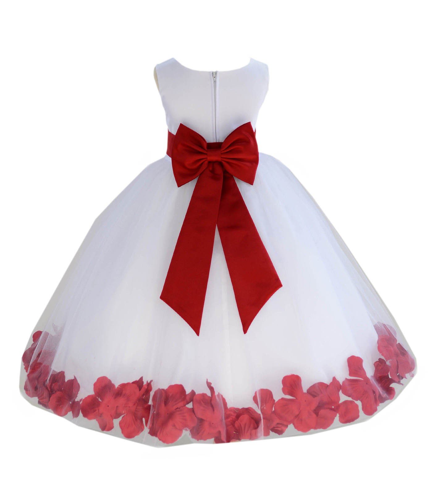 White Tulle Rose Petals Flower Girl Dress - Elegant Christening Gown for Baby Girls (Style 302T, Size 8) - Perfect for Weddings, Baptisms & Special Occasions