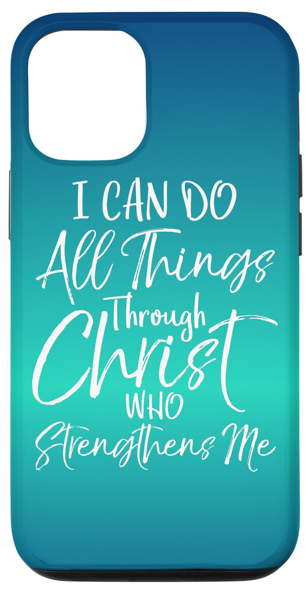 iPhone 12/12 Pro Case - Blue Gradient Christian Design with 'I Can Do All Things' Bible Verse - Perfect for Church, Daily Use & Inspirational Gift