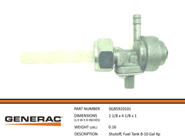 Generac Guardian 0G85920101 Fuel Tank Shutoff Valve for 8-10 Gallon Generators - Perfect for Home Backup Power & Emergency Preparedness