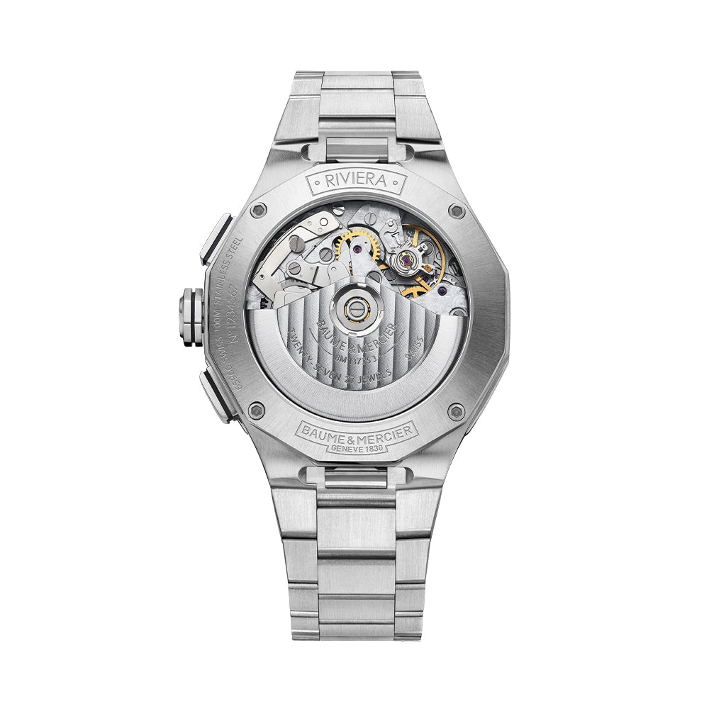 Riviera Automatic Chronograph Date 41mm Black & White Stainless Steel Bracelet Watch - Luxury Dress & Casual Timepiece for Men