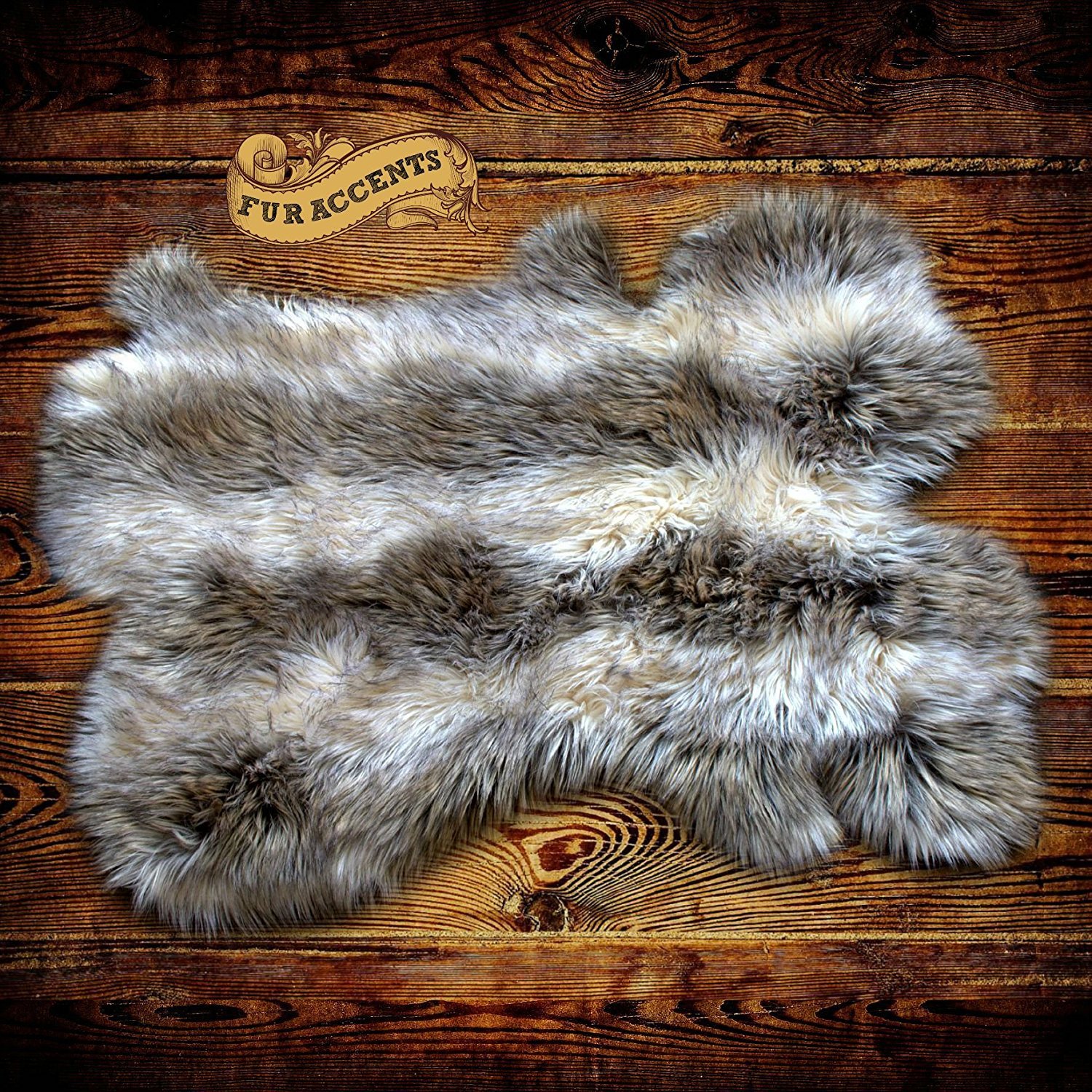 Luxury Gray Stripe Wolf & Shaggy Raccoon Faux Fur Rug - 5'x7' Soft Flokati Shag Pelt with Suede Lining - Perfect for Living Room, Bedroom or Cozy Cabin Decor
