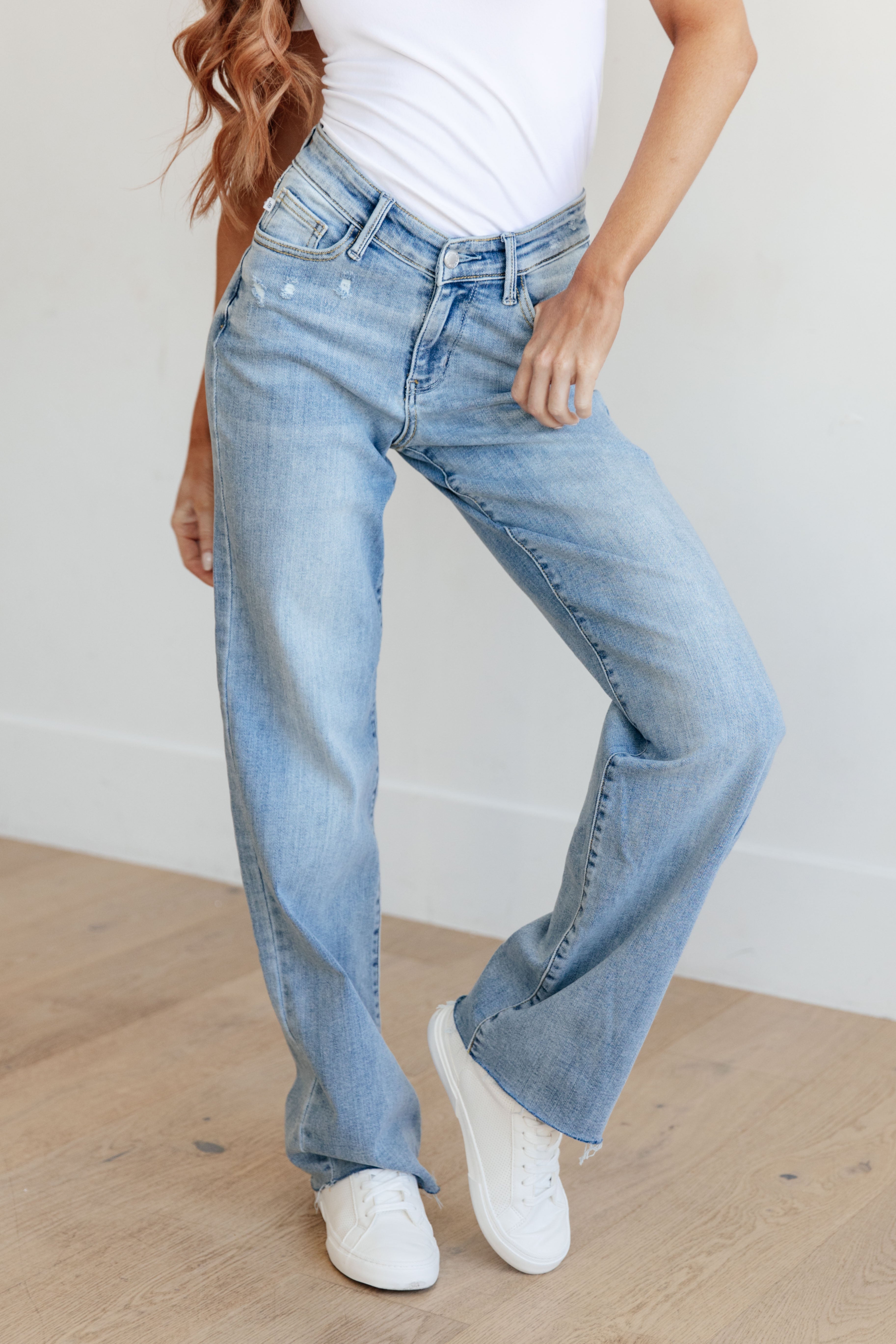 Mildred High Rise V Front Waistband Straight Leg Jeans for Women - Slimming & Comfortable Denim Pants for Casual Wear, Office, and Date Night