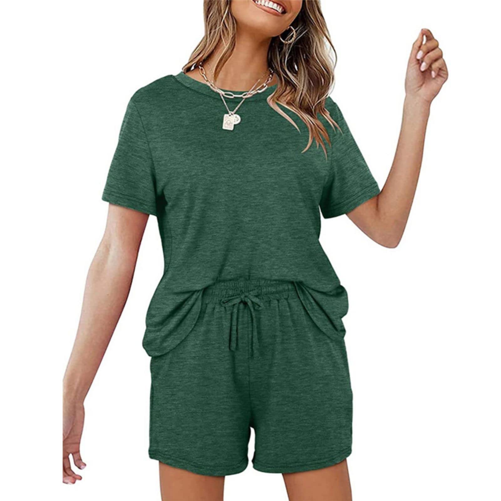 Evzosrz Women's 2-Piece Summer Outfit - Lounge Matching Set with Short Sleeve Top & Shorts | Comfy Vacation Clothes for Beach, Travel & Casual Wear