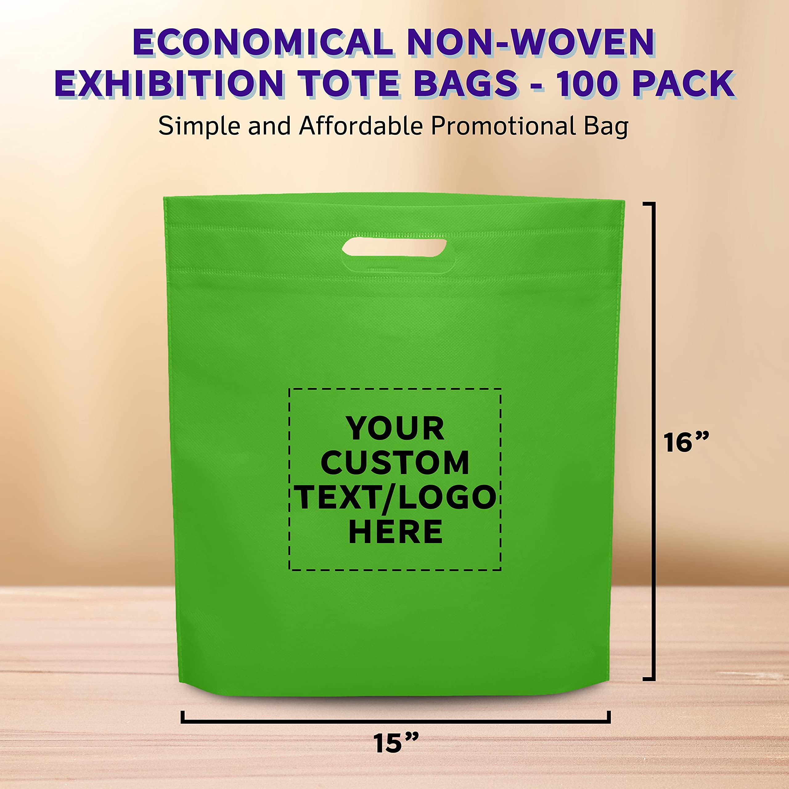 Customizable 100-Pack Lime Green Non-Woven Tote Bags - 15