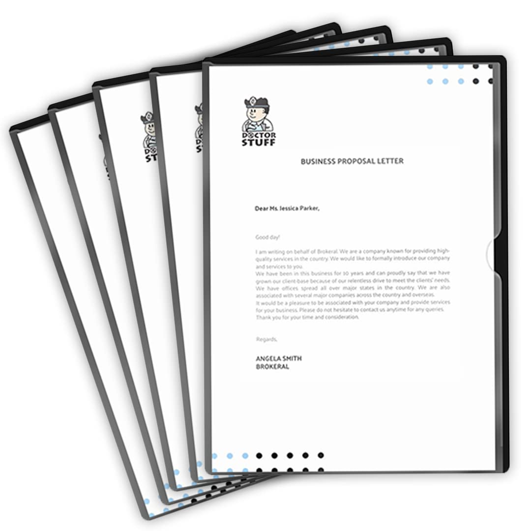 100 Pack Black L-Type Vinyl Plastic File Folders Letter Size with Clear Front - Document Organizer for Office, School, Home & Medical Use | Perfect for Filing, Projects & Records Management