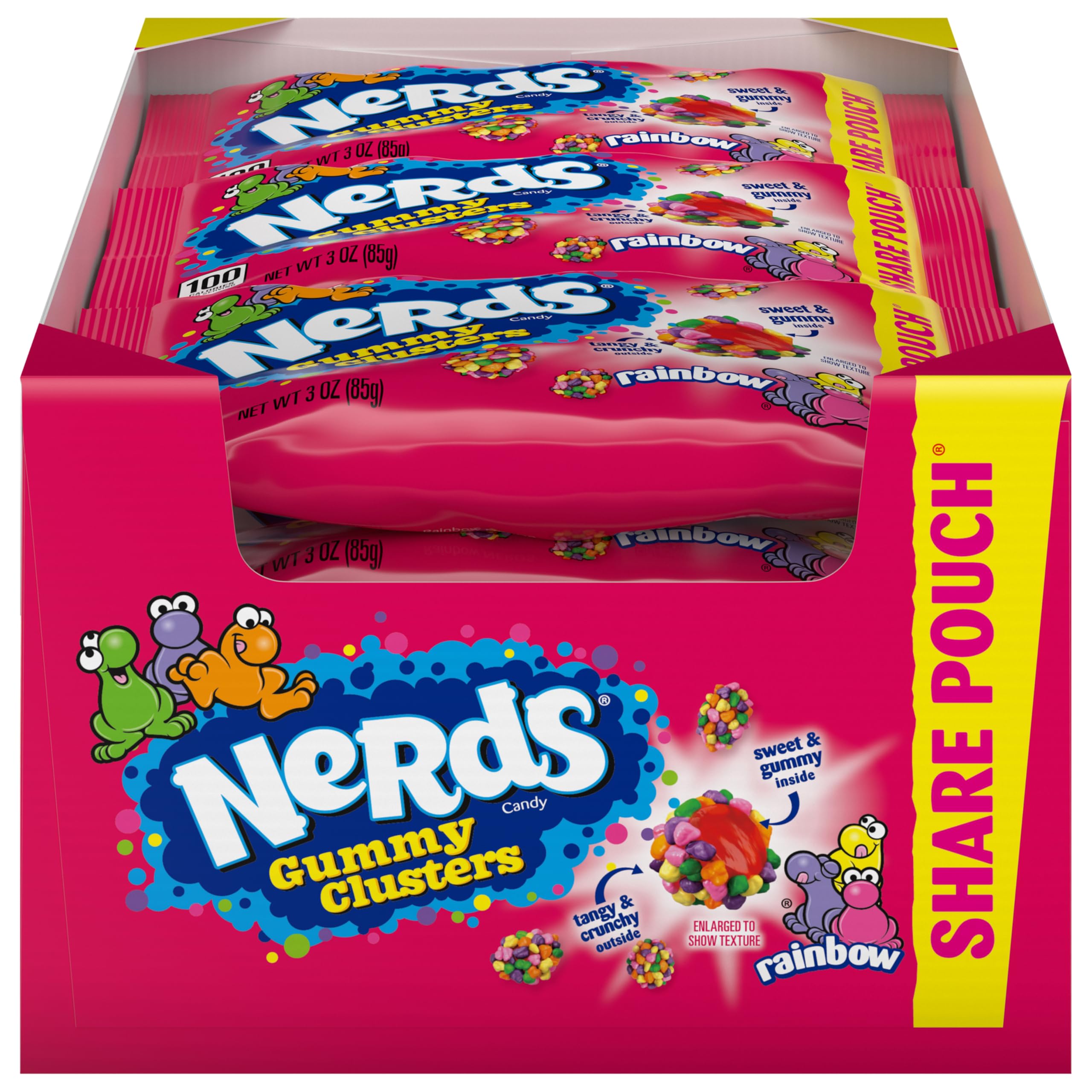 Nerds Gummy Clusters Candy - Rainbow Flavor, 3 Ounce Resealable Pouches (Pack of 12) | Sweet & Tangy Treat for Parties, Halloween, Movie Nights & Snacking