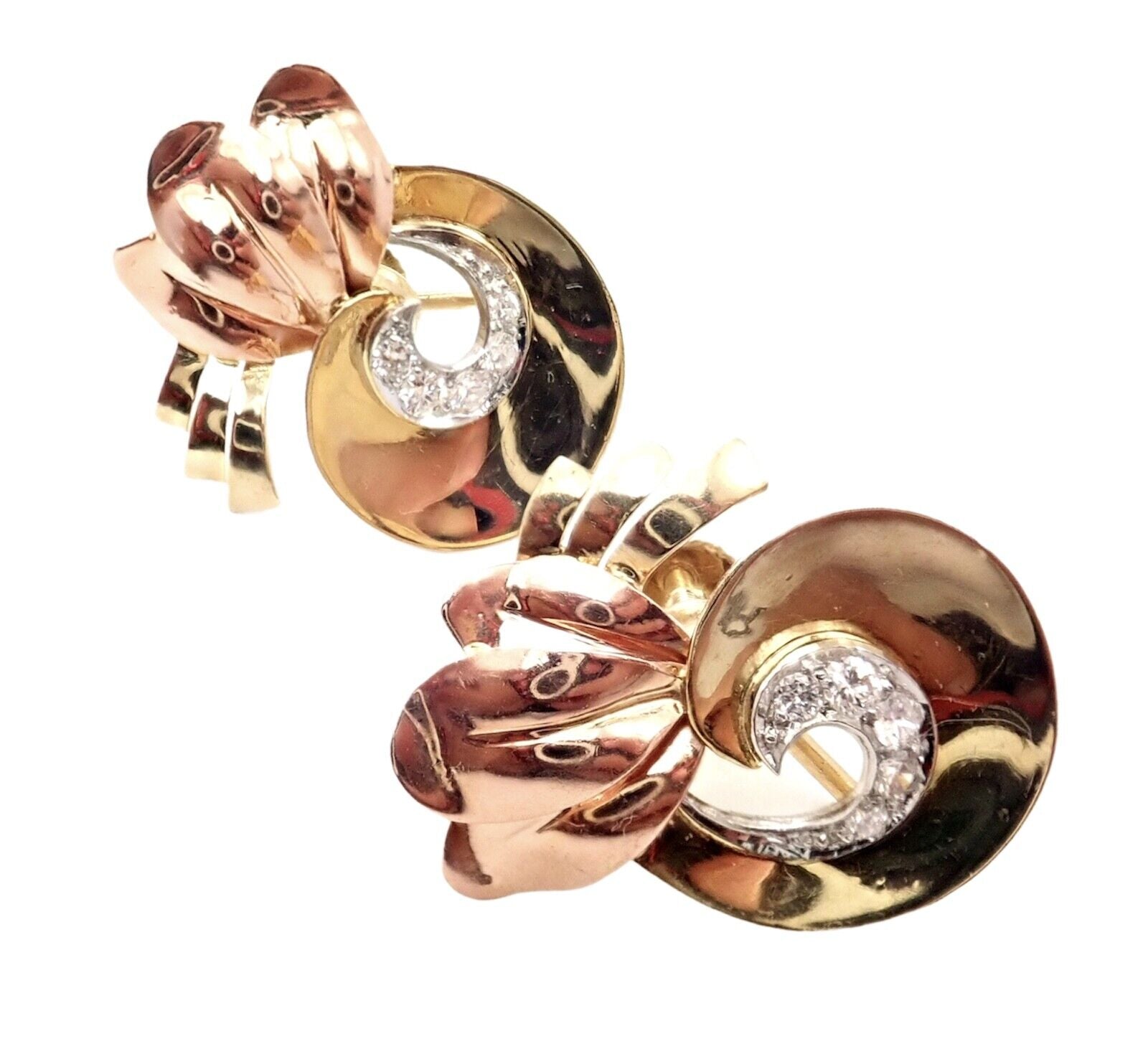 Vintage Tiffany & Co 14k Yellow Rose Gold Diamond Screwback Earrings - Authentic Luxury Jewelry for Women, Perfect for Weddings, Anniversaries & Special Occasions
