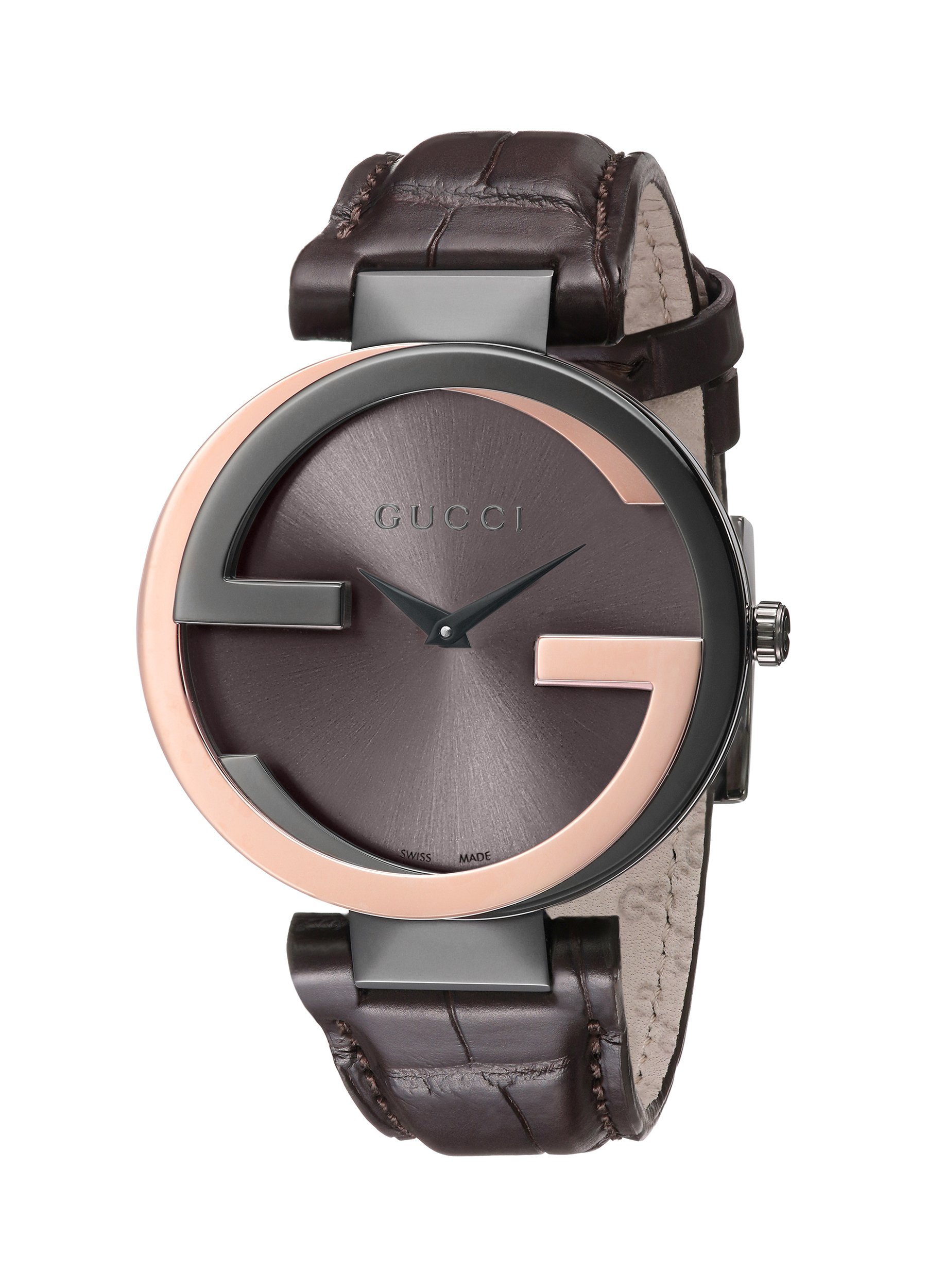 Gucci Interlocking Brown Crocodile Pink Gold Women's Watch YA133304 - Luxury Fashion Timepiece for Women, Perfect for Business, Parties & Special Occasions