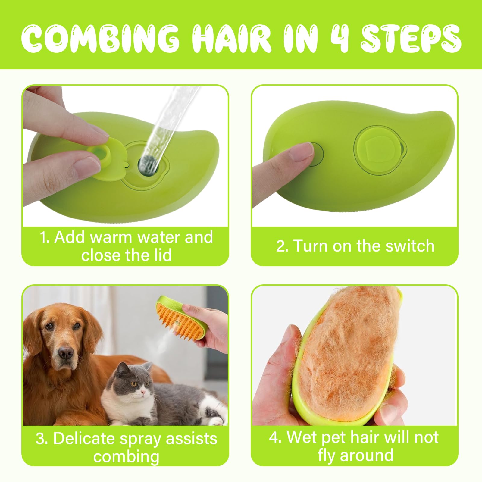 71Nmly 3-in-1 Electric Cat Grooming Brush with Steam - Rechargeable Pet Hair Removal Comb & Self-Cleaning Function for Gentle Detangling & Shedding Control - Perfect for Long-Haired Cats & Home Grooming Sessions