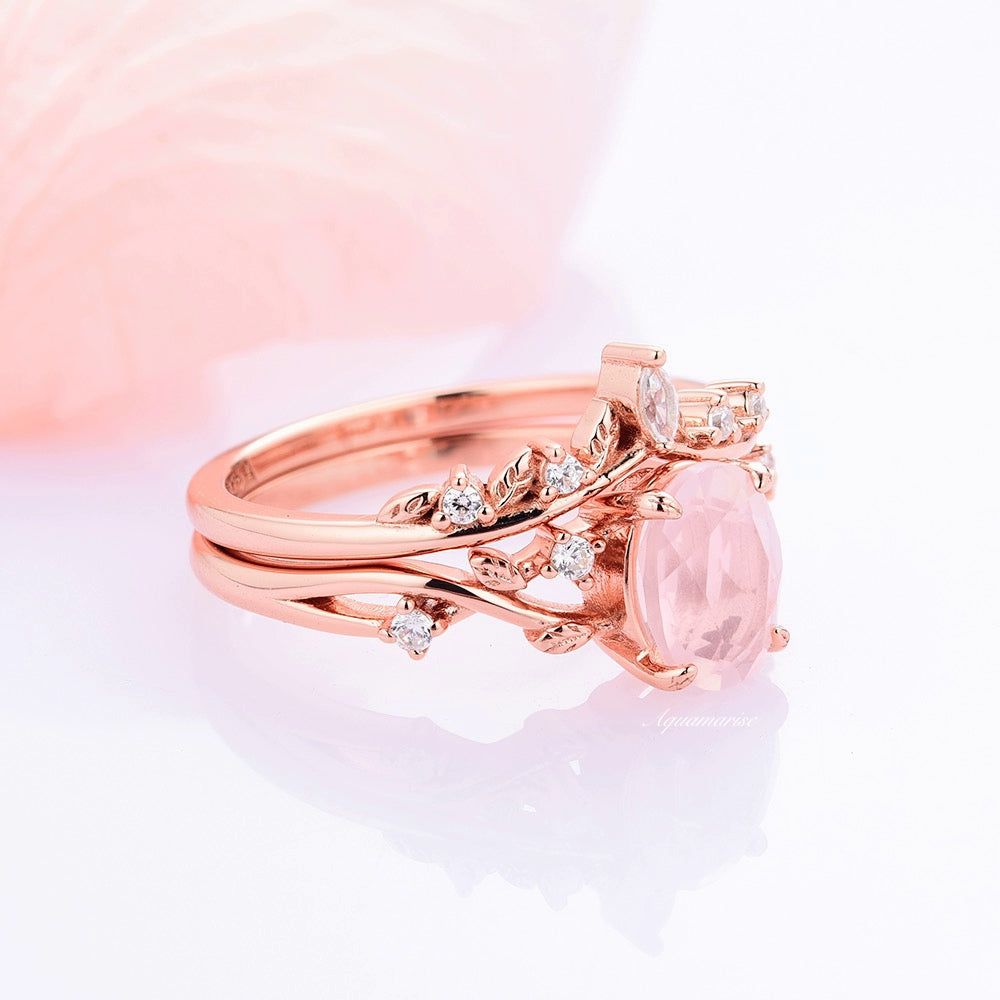 Natural Rose Quartz Fairy Ring Set - 14K Rose Gold Vermeil Jewelry for Women, Gift for Her, Boho Chic Style, Healing Crystal Rings for Love & Positive Energy | Perfect for Weddings, Date Nights & Spiritual Healing