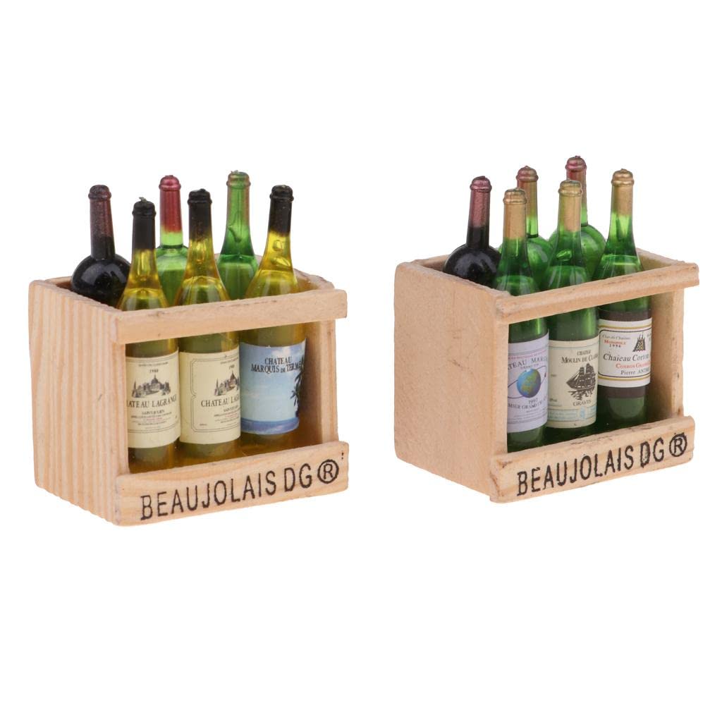 Miniature Wine Bottles with Wooden Stand - Dollhouse Accessories, Tiny Furniture for Mini Bars & Home Decor - Perfect for Dollhouse Miniatures, DIY Crafts & Gift Giving