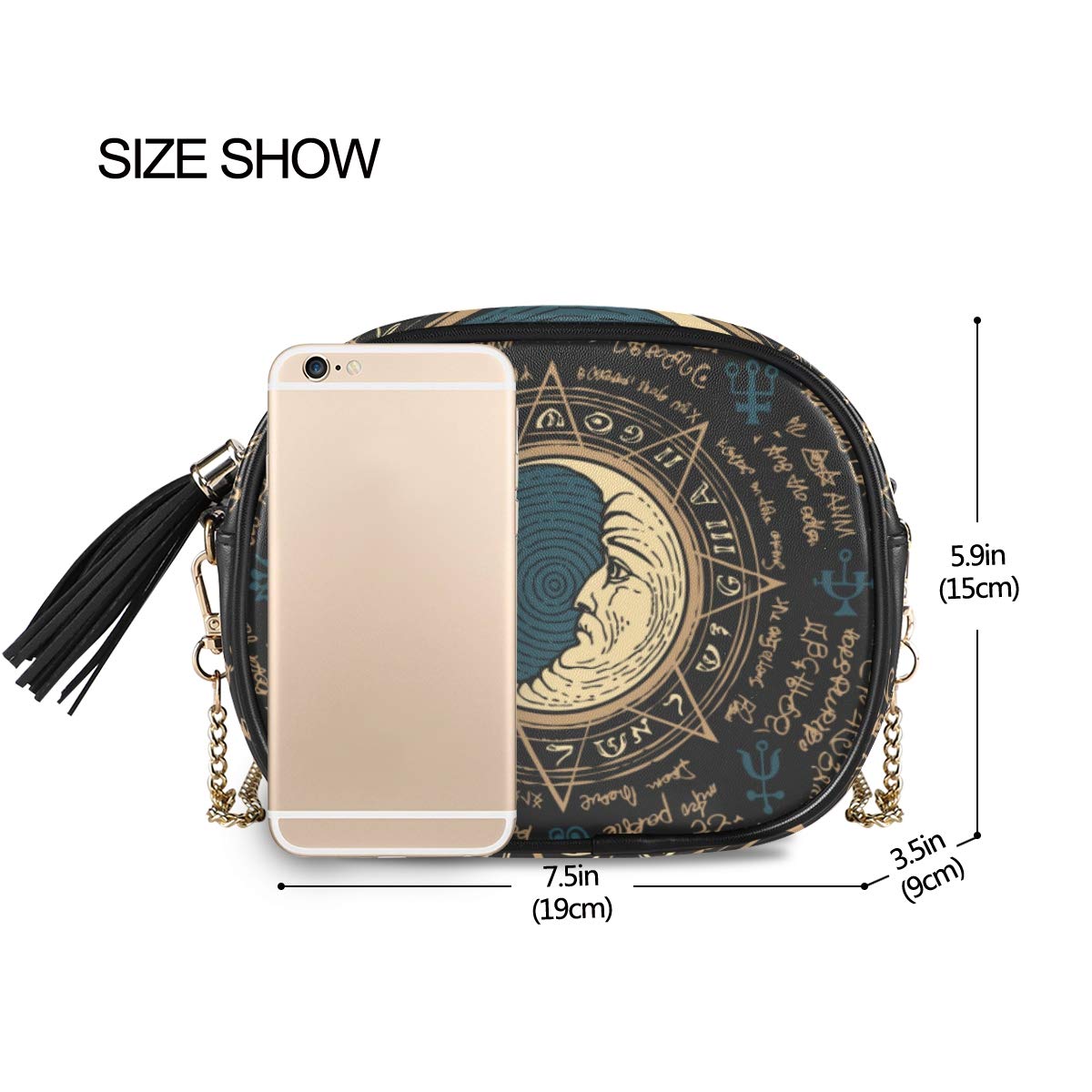 Vintage PU Leather Crossbody Bag with Adjustable Chain Strap, Moon & Star Design, Multi-Pocket Wallet Purse for Women - Perfect for Everyday Use, Travel, and Parties