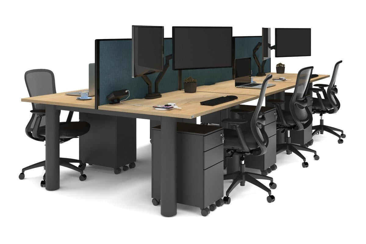 6-Person Quadro Cylinder Leg Office Workstation Desk [1400L x 700W] - Modern Collaborative Workspace Solution for Open Offices & Coworking Spaces