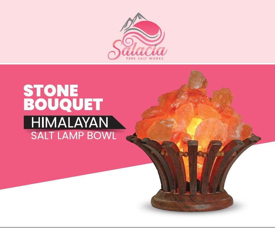 Himalayan Salt Lamp Bowl with Dimmer - 100% Natural Pink Salt Rocks & Neem Wood Basket - Premium Quality Wood Base Light for Home Decor, Yoga Studio, Meditation Room & Spa Relaxation