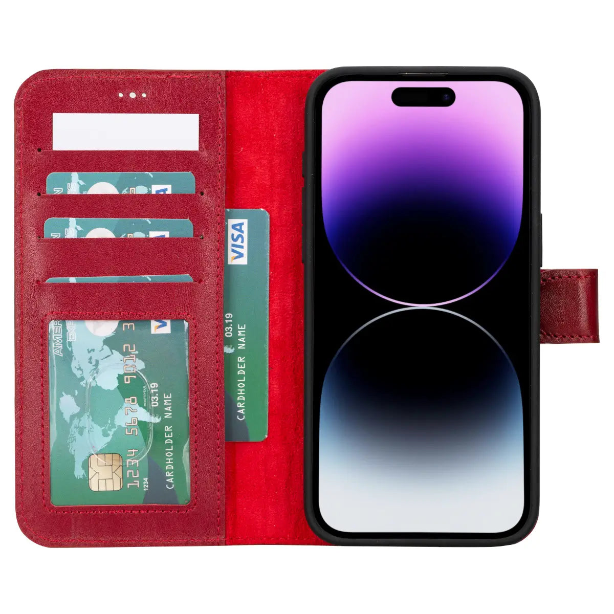 Premium Burnished Red Leather Wallet Case for iPhone 15 Pro Max - Slim Protective Cover with Card Slots | Perfect for Everyday Use, Travel & Business (iPhone 15 Pro Max 6.7