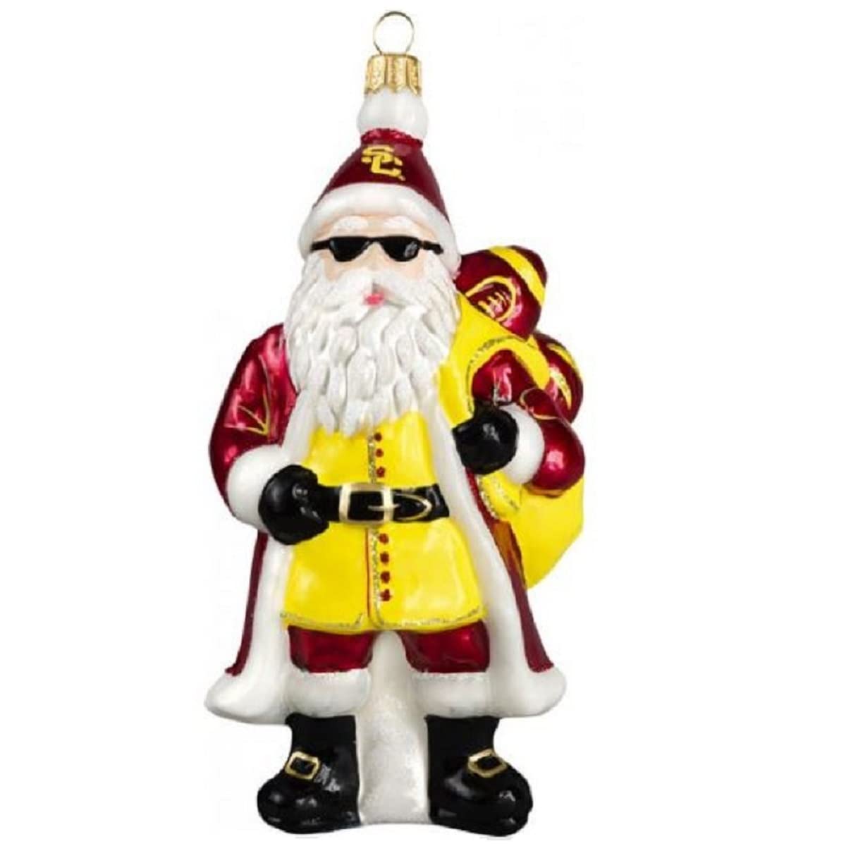 Santa with Sunglasses Christmas Ornament - Hand-Painted Polish Glass Holiday Decoration for Tree, Gift & Festive Home Decor