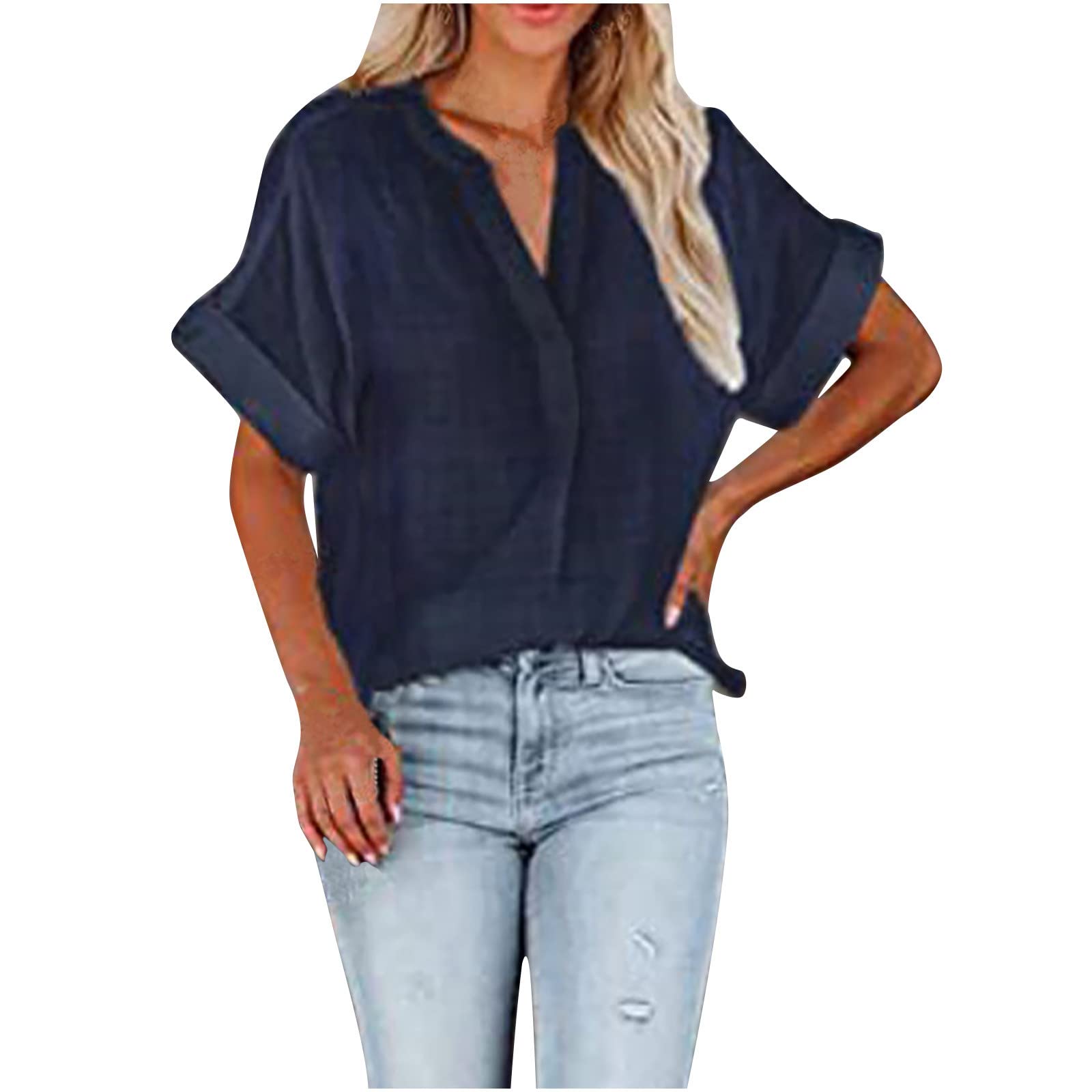 Trendy Women's Summer Tops - V Neck Short Sleeve Blouse for Casual & Dressy Outings