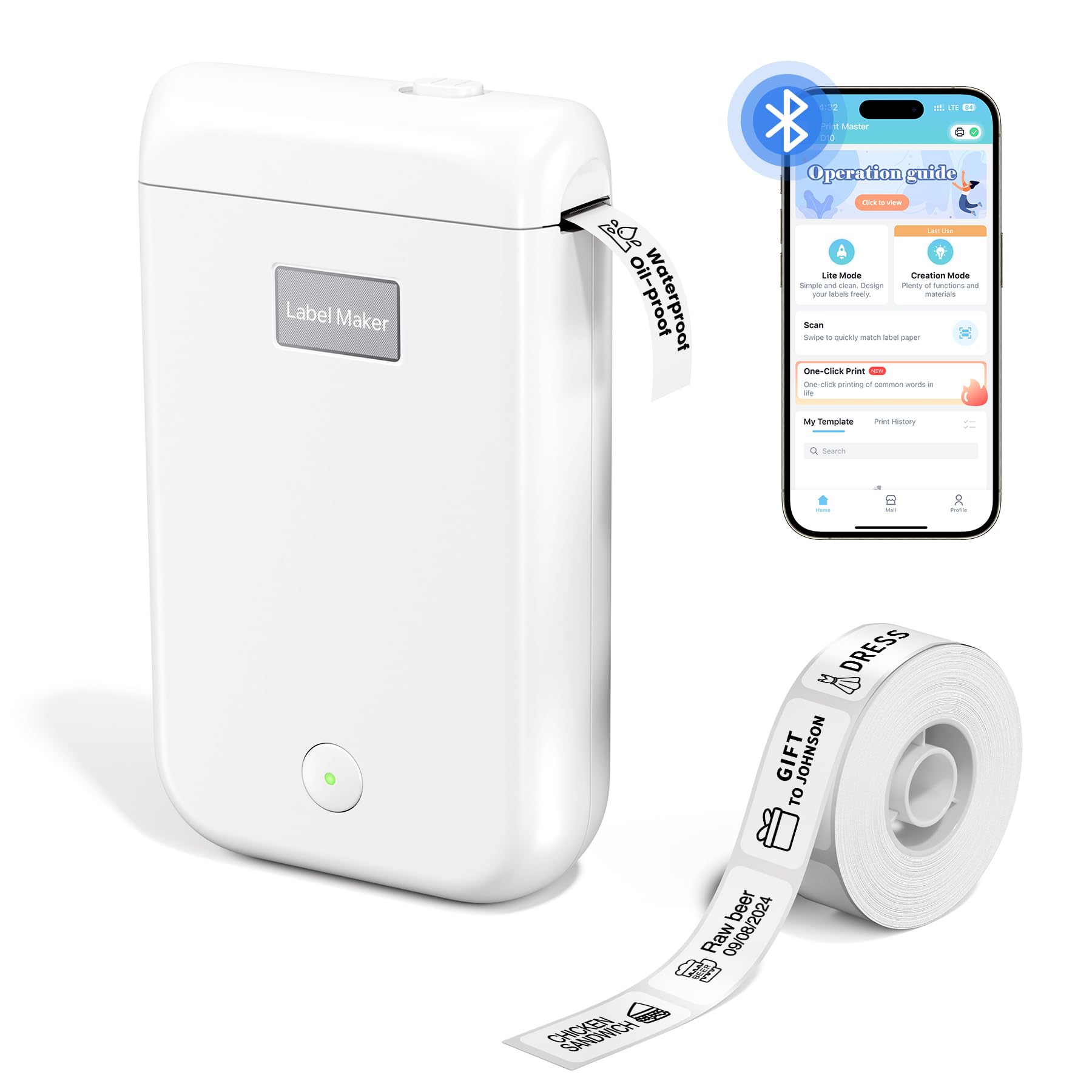 Portable Bluetooth Label Maker Machine with Tape - Mini Label Printer for Home, Office & School Organization - Multiple Personalized Templates for Easy Labeling - Perfect for Storage, Files & Classroom Supplies