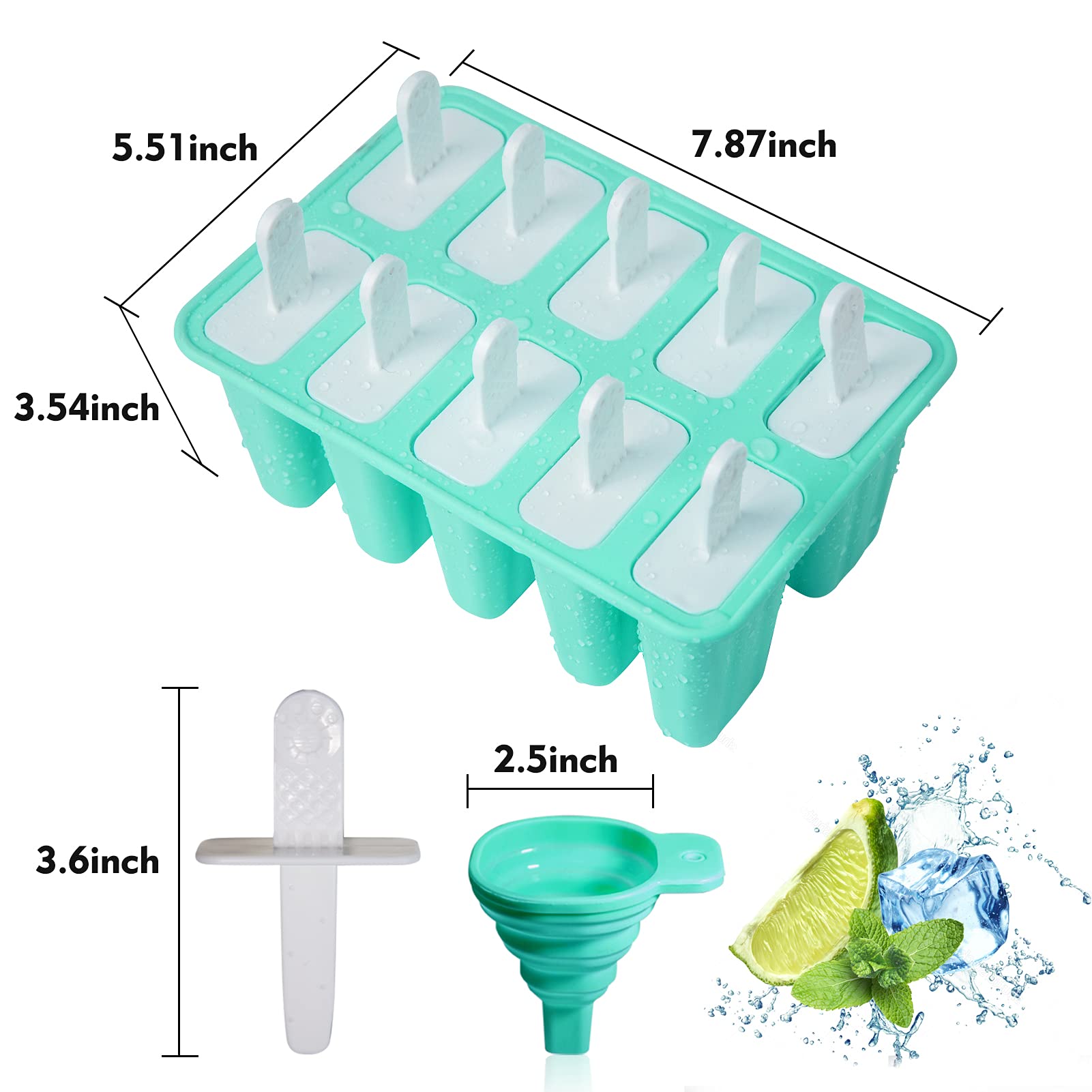 Meajore 10 Cavity BPA Free Silicone Popsicle Molds - Reusable Ice Pop Maker for Homemade Frozen Treats, Perfect for Summer Snacks, Kids Parties & Healthy Desserts (Green)