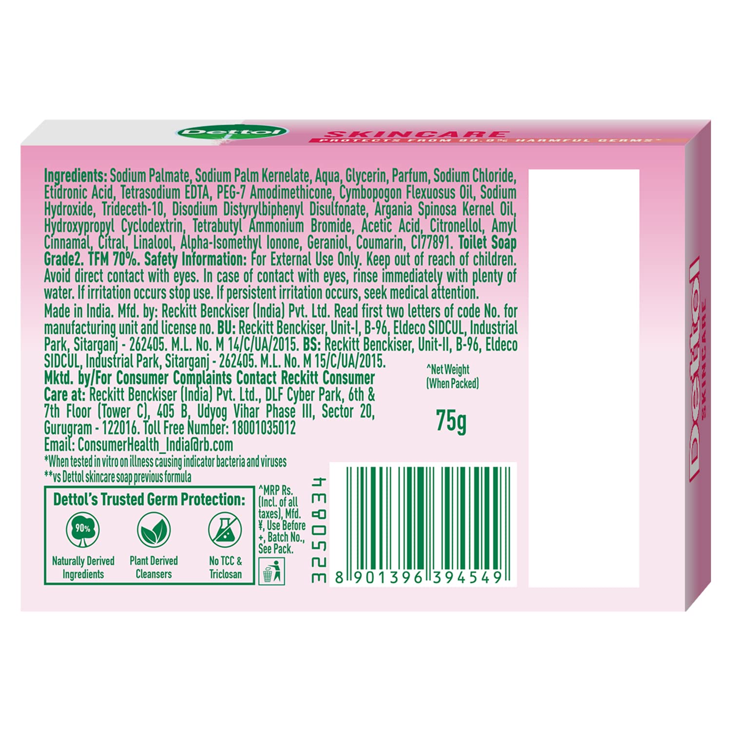 Dettol Antibacterial Soap for Skin Care - 75g | Kills Germs & Protects Skin | Ideal for Daily Hygiene, Travel & Gym Use