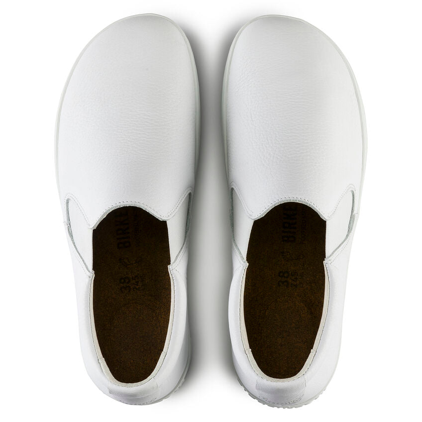 Birkenstock QO 400 White Leather Safety Shoes for Men & Women - Slip Resistant Work Shoes for Construction, Healthcare & Industrial Safety