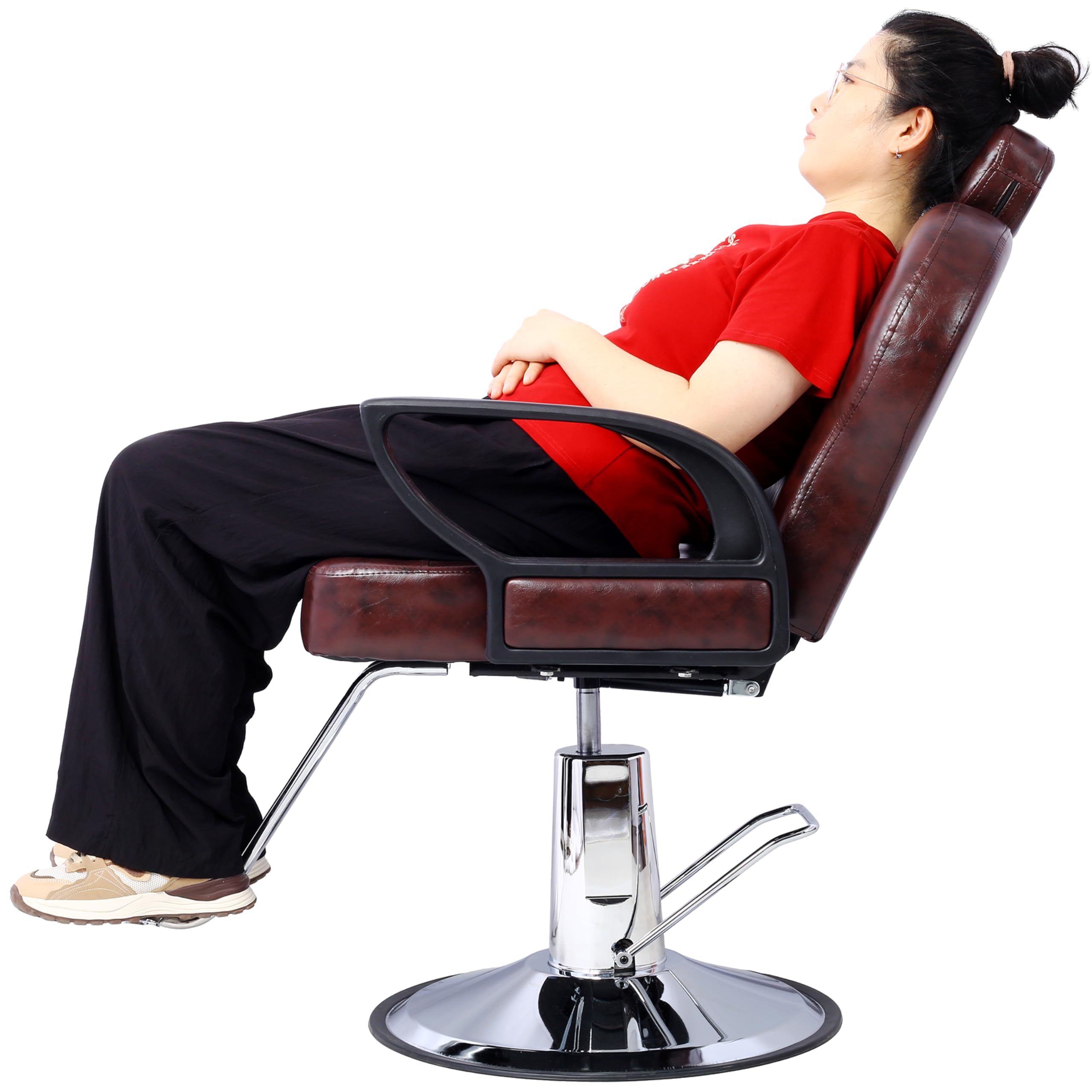 **Professional Hydraulic Barber Chair - Heavy Duty Salon Chair with Adjustable Reclining & Swivel for Hair Styling, Spa & Beauty Salon - Brown (Ideal for Barbershops, Salons & Home Use)**