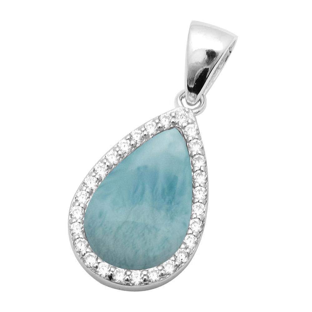 Larimar Cubic Zirconia Teardrop Pendant Necklace - Sterling Silver Halo Pendant for Women | Perfect for Weddings, Parties & Everyday Elegance