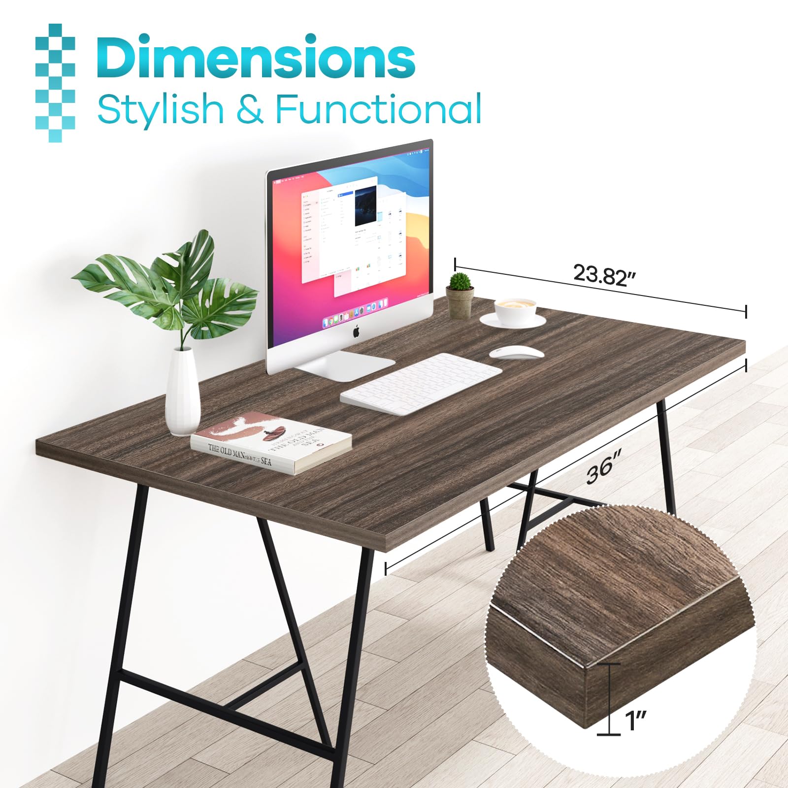 36x24 Inches Solid Eucalyptus Tabletop - 1 Inch Thick Wood Countertop for Sit Stand Desk, Double Desks & L-Shaped Workstations | DIY Home Office & Commercial Use | Perfect for Workspaces, Gaming Setups & Crafting Areas