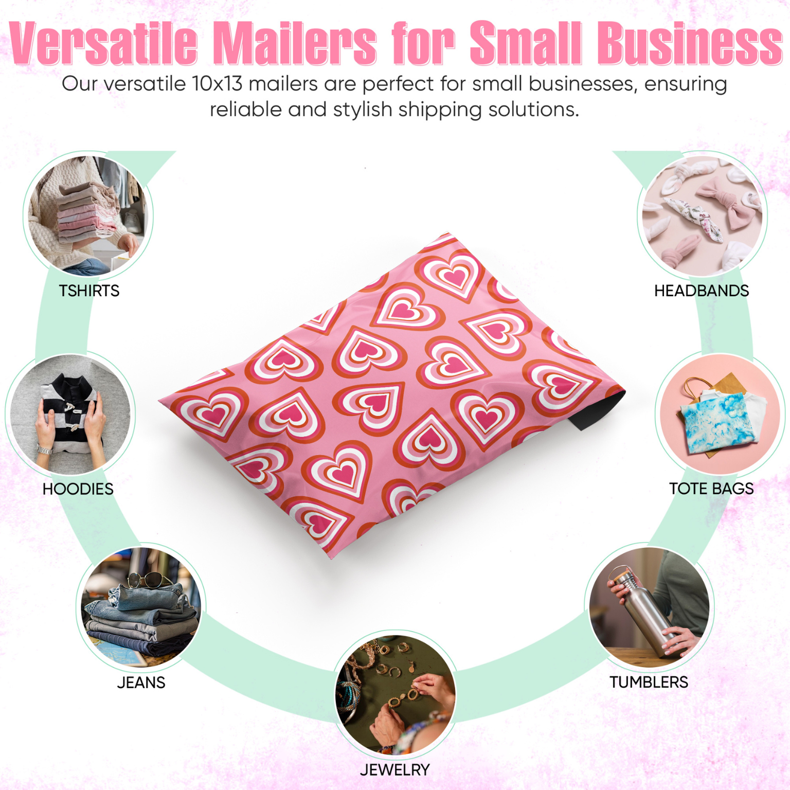 Hearts Poly Mailers 10x13 Inches - Cute Pink Heart Design Shipping Envelopes for Ecommerce, Small Business & Online Stores | Perfect for Clothing, Jewelry & Gifts Packaging