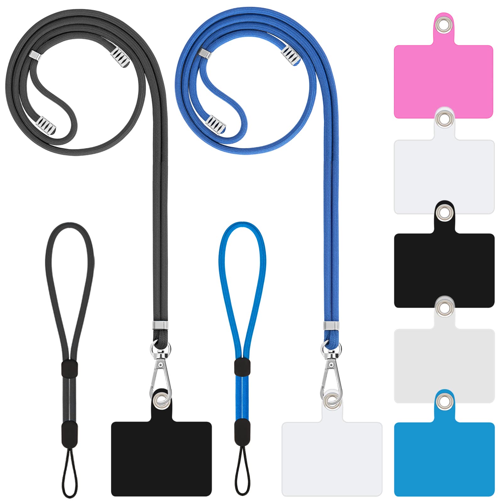 Universal 2-in-1 Phone Lanyard for Women - Adjustable Crossbody & Wrist Strap with 5 Connectors - Compatible with iPhone, Samsung & Most Smartphones (Black & Blue) - Perfect for Travel, Shopping & Hands-Free Convenience
