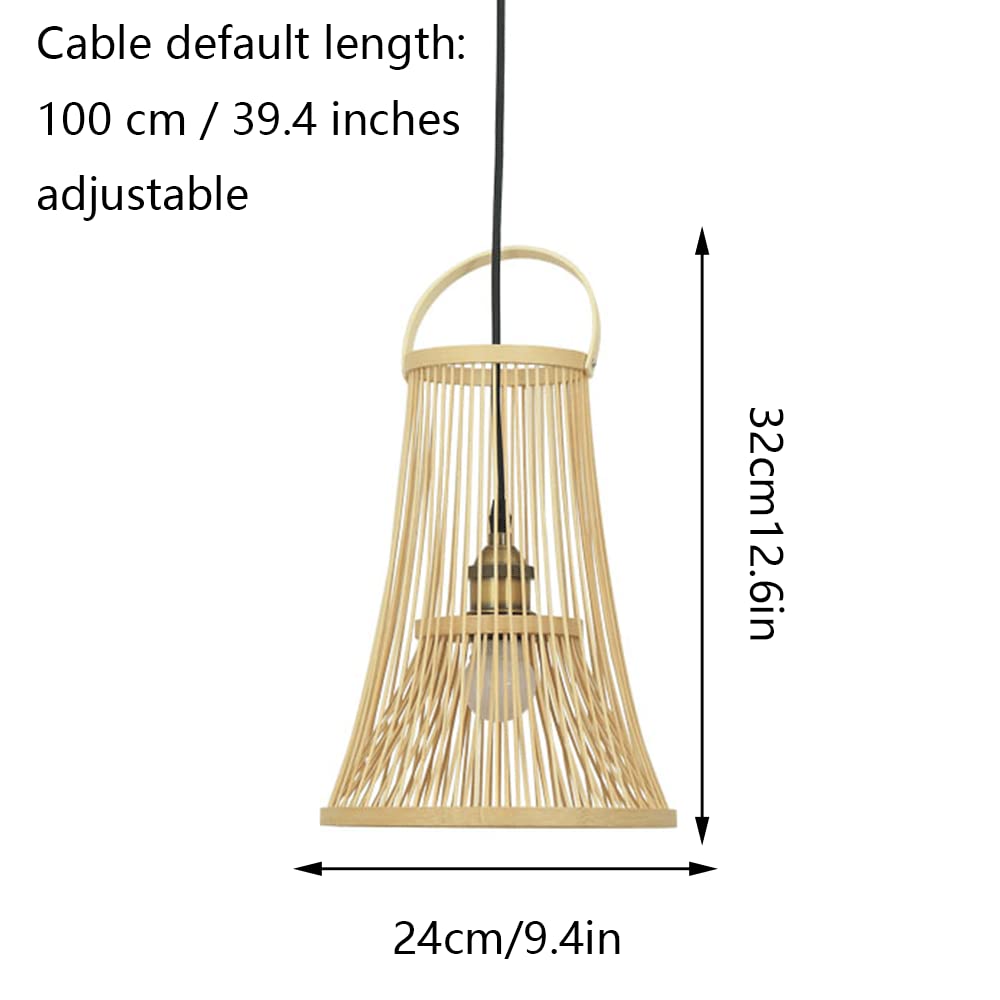 Handwoven Bamboo Pendant Light - Rustic Farmhouse Ceiling Lamp Shade, Natural Wicker Hanging Fixture for Bedroom, B&B, Living Room & Dining Room Decor - Perfect for Cozy Ambiance and Boho Style Home Lighting