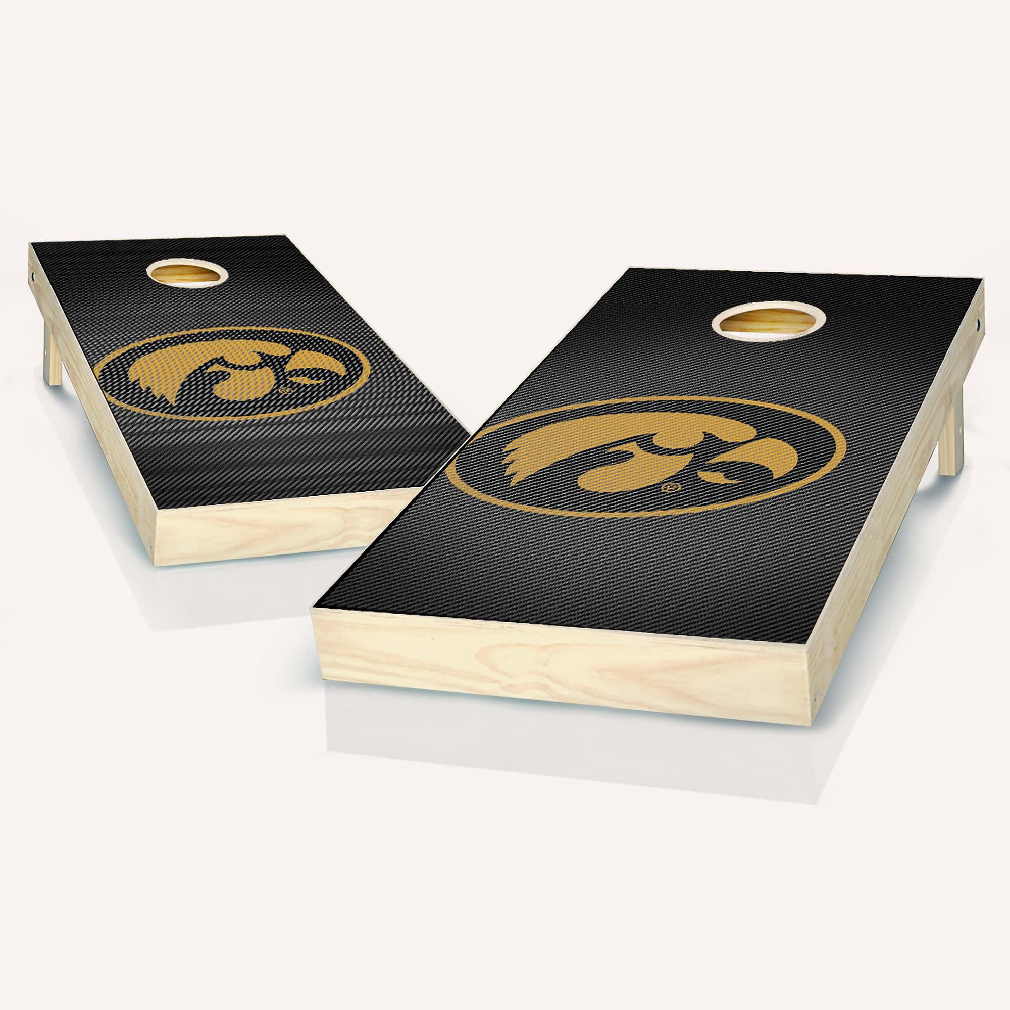 Skip's Garage Iowa Hawk Distressed Cornhole Board Set - Official Team Logo Design - Regulation Size Bean Bag Toss Game Boards for Tailgating, Backyard Parties & Outdoor Events