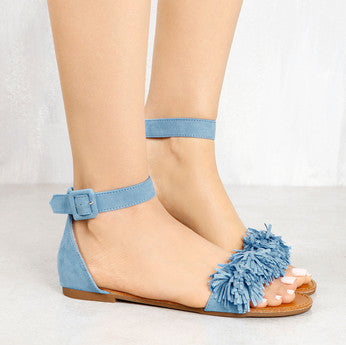 Lyla Blue Fringed Flat Sandals for Women - Comfortable Bohemian Summer Beach Shoes | Perfect for Vacation, Walking, and Casual Outfits