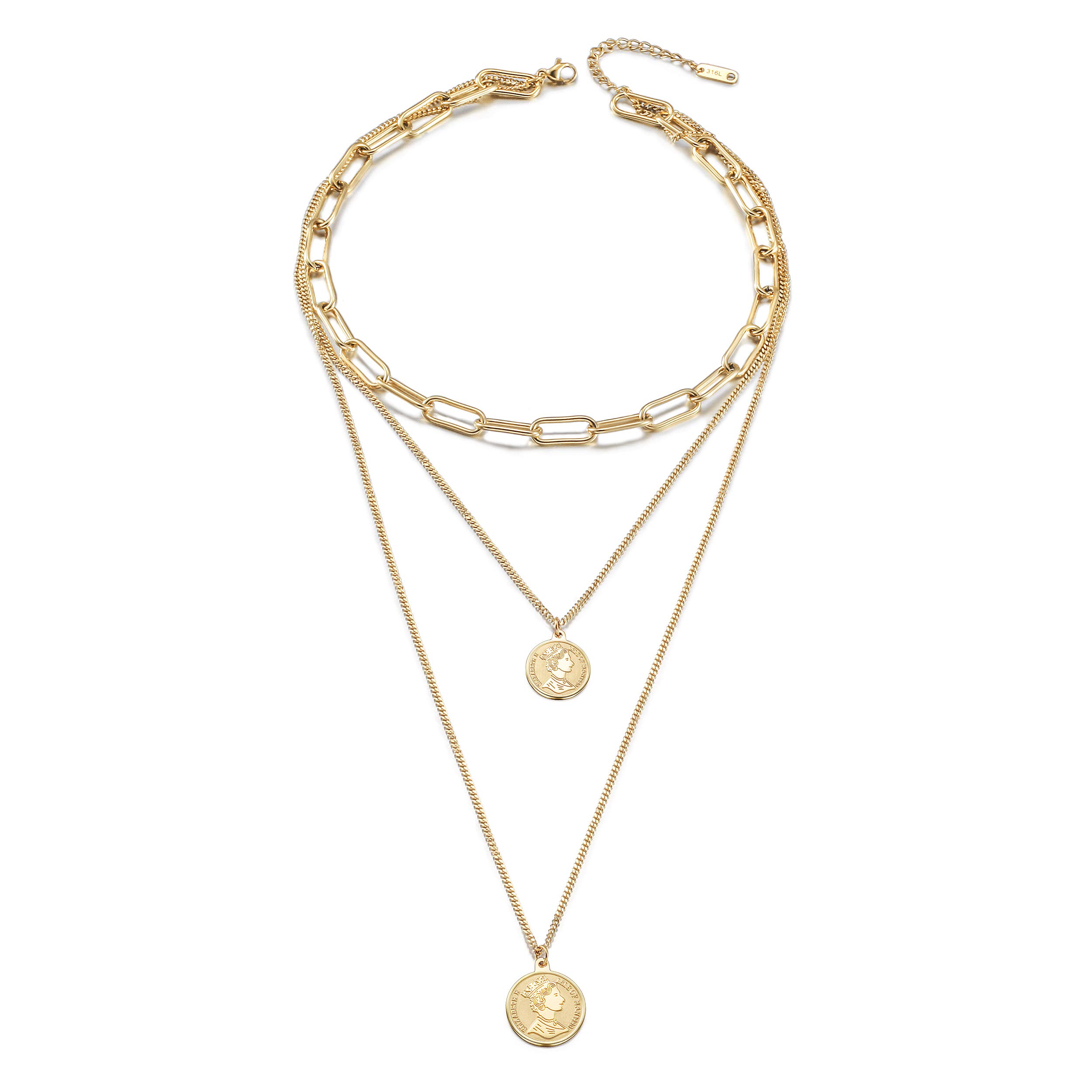 Vintage Gold Coin Necklace for Women - 14K Gold Plated Elizabethan Coin Pendant with Layered Chain Choker | Elegant Jewelry Gift for Birthday, Anniversary & Special Occasions