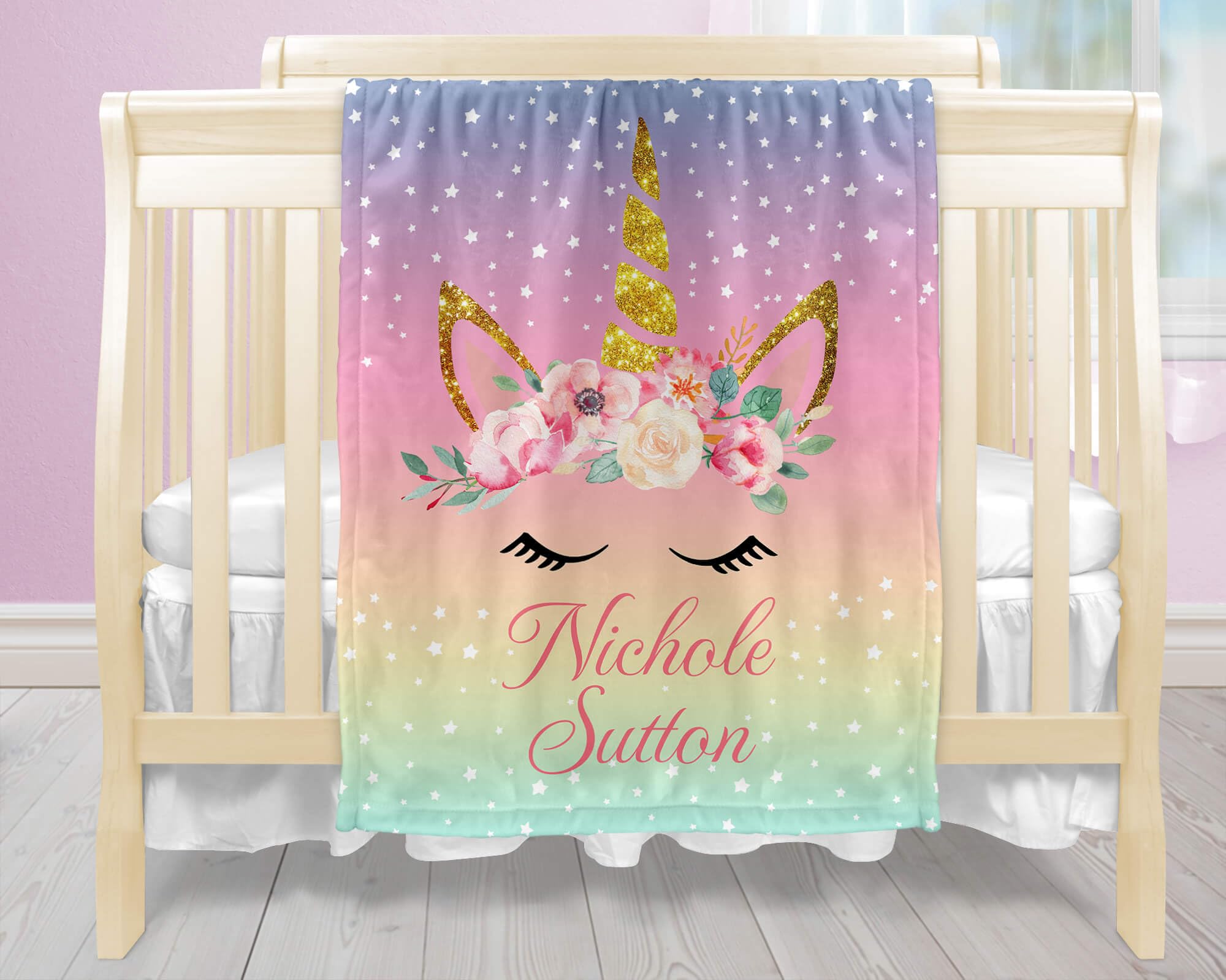 Custom Personalized Baby Blankets for Girls with Name - Unicorn & Rainbow Design - Soft Baby Shower, Birthday & Christmas Gift - Perfect for Nursery, Travel & Photo Props
